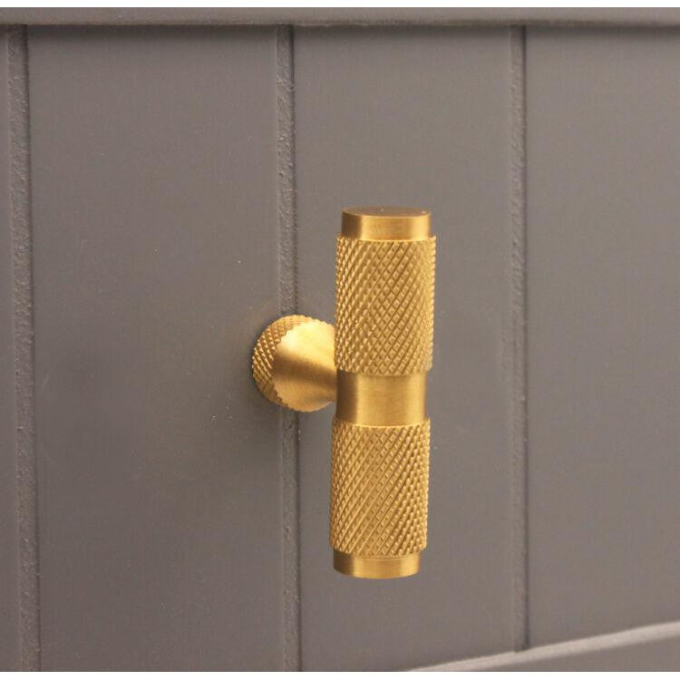 Knurled T bar Cupboard Pull Satin Brass-Cupboard Pulls-Yester Home
