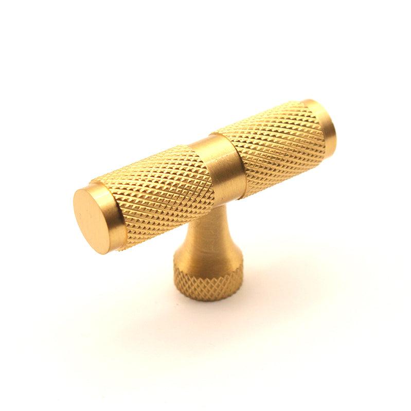 Knurled T bar Cupboard Pull Satin Brass-Cupboard Pulls-Yester Home