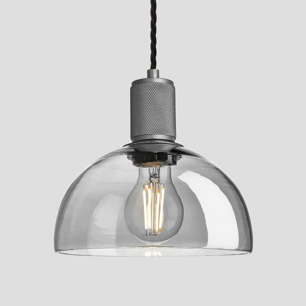Knurled Tinted Glass Dome Pendant Light - 8 Inch - Smoke Grey-Ceiling Lights-Yester Home