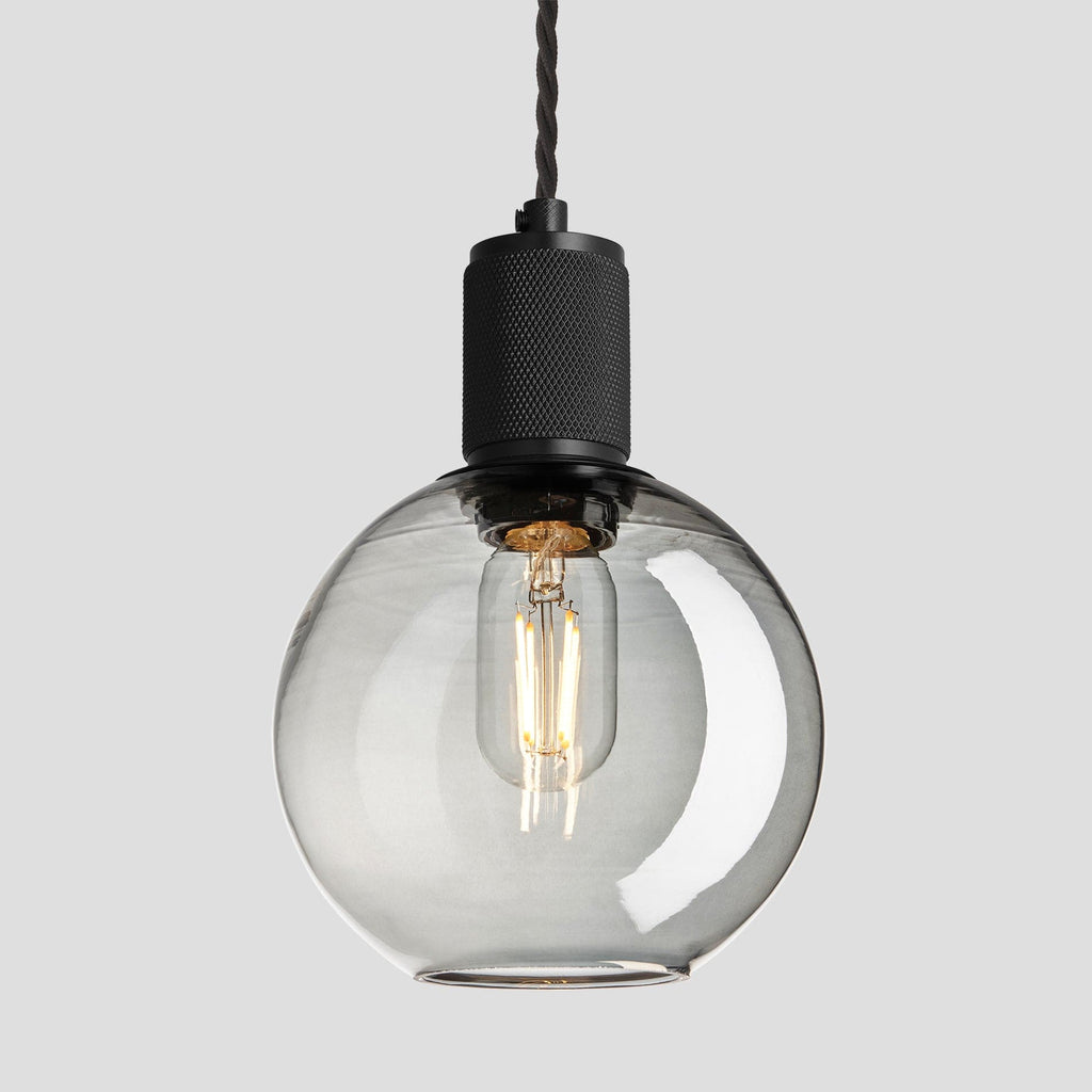 Knurled Tinted Glass Globe Pendant Light - 7 Inch - Smoke Grey-Ceiling Lights-Yester Home