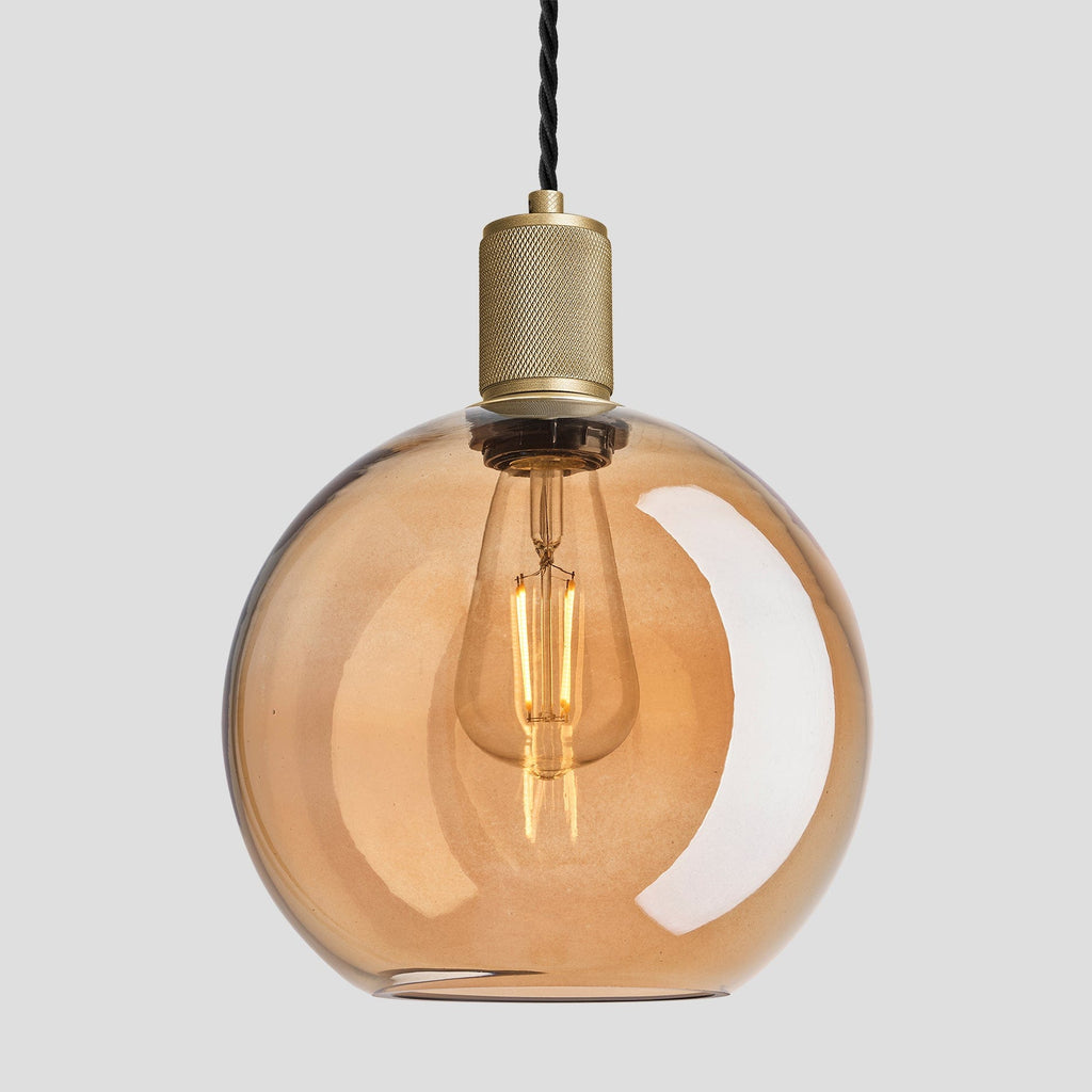 Knurled Tinted Glass Globe Pendant Light - 9 Inch - Amber