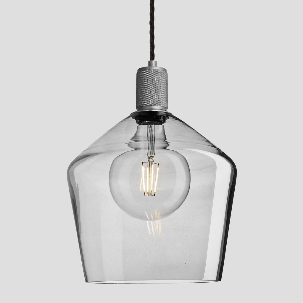 Knurled Tinted Glass Schoolhouse Pendant - 10 Inch - Smoke Grey-Ceiling Lights-Yester Home