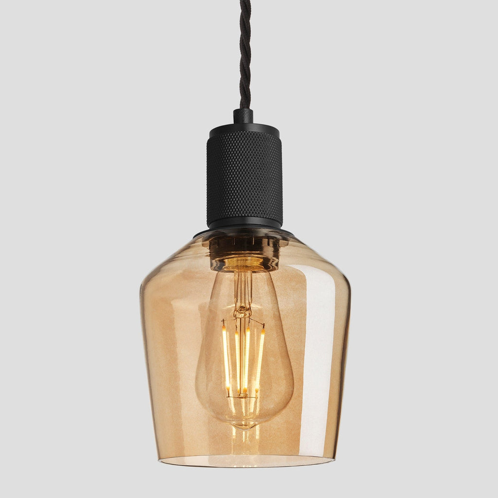 Knurled Tinted Glass Schoolhouse Pendant - 5.5 Inch - Amber-Ceiling Lights-Yester Home