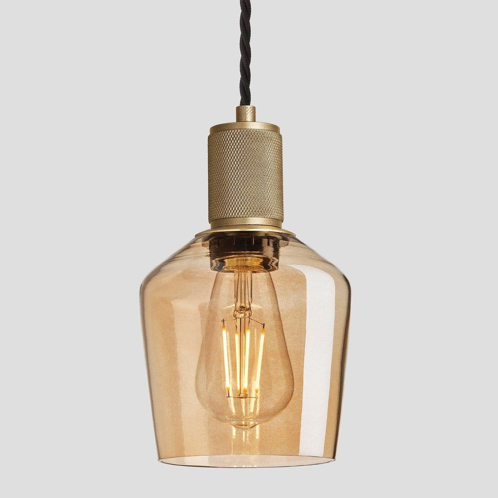 Knurled Tinted Glass Schoolhouse Pendant - 5.5 Inch - Amber-Ceiling Lights-Yester Home