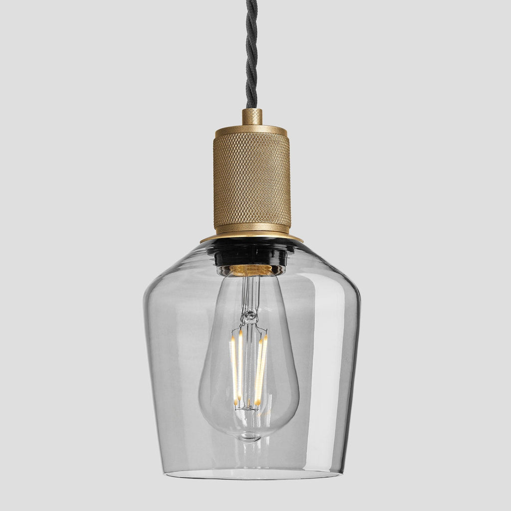 Knurled Tinted Glass Schoolhouse Pendant - 5.5 Inch - Smoke Grey-Ceiling Lights-Yester Home