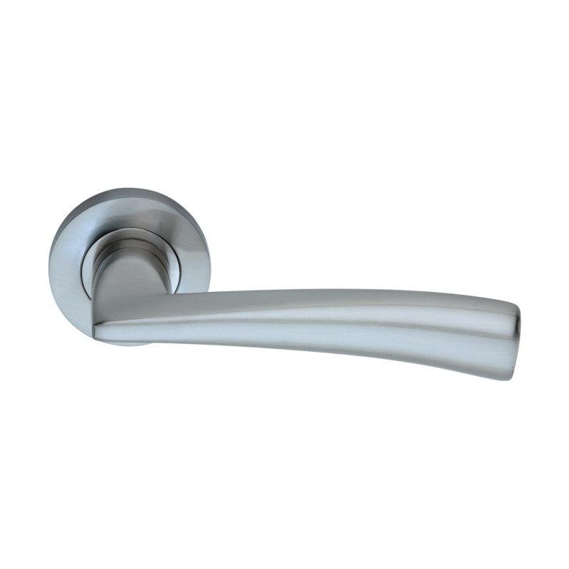 Lego Lever Door Handle Satin Chrome-Levers on Rose-Yester Home