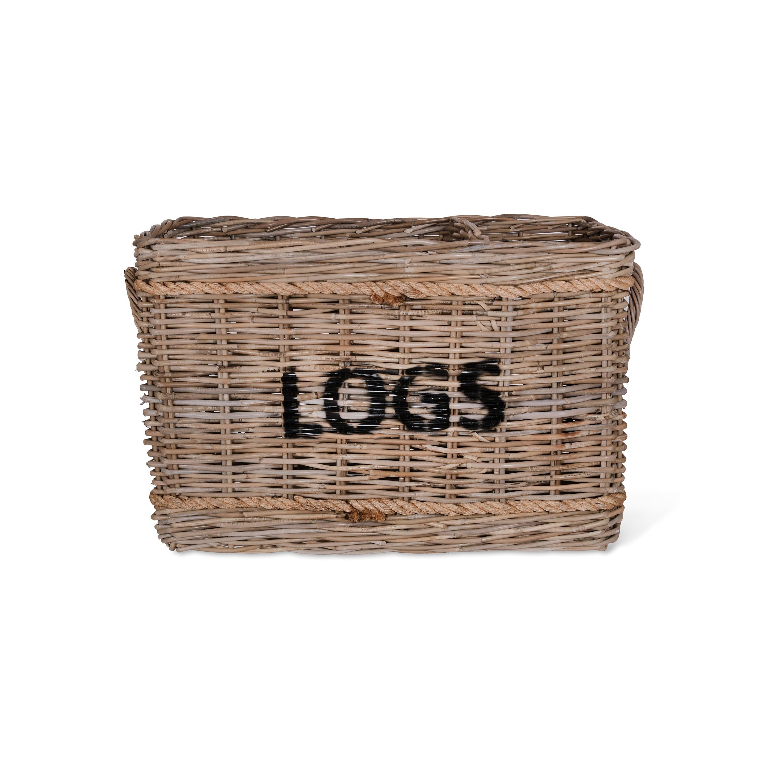Log Basket with Rope, Rectangular - Rattan-Log Storage & Baskets-Yester Home