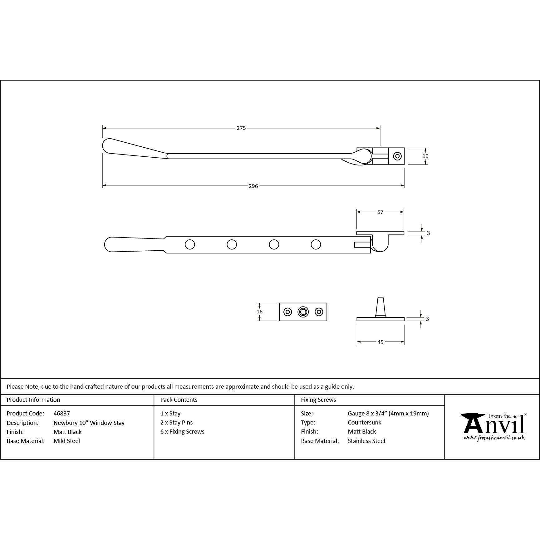 Matt Black 10" Newbury Stay | From The Anvil - Stays - From The Anvil - Yester Home