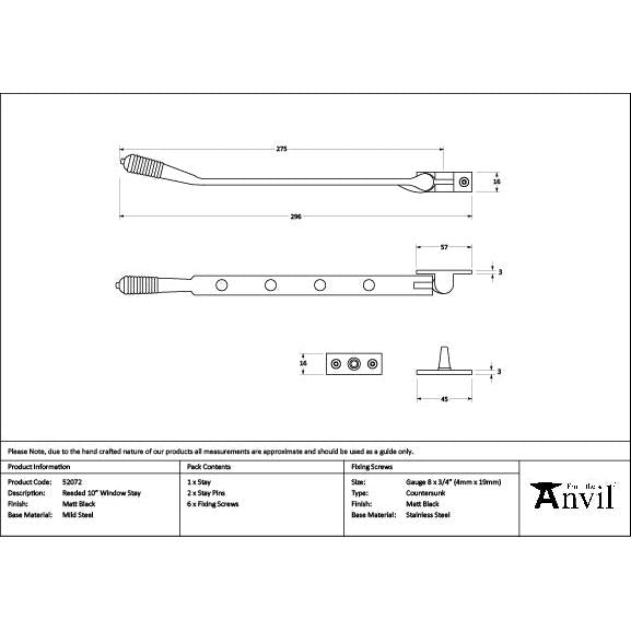 Matt Black 10" Reeded Stay - Stays - From The Anvil - Yester Home