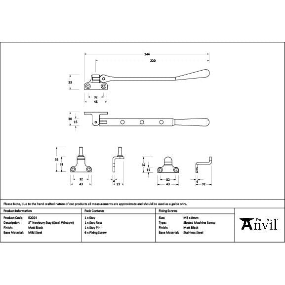 Matt Black 8" Newbury Stay (Steel Window) - Stays - From The Anvil - Yester Home