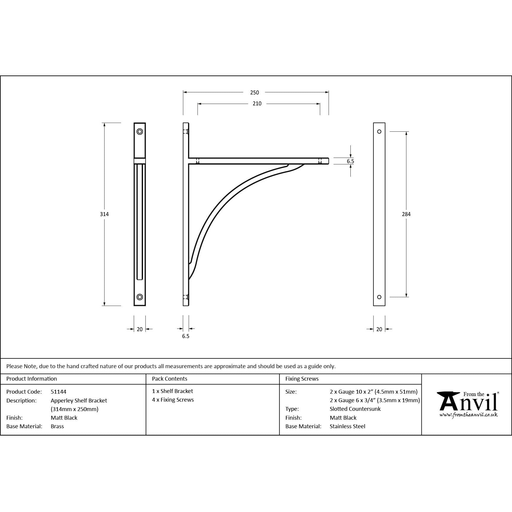Matt Black Apperley Shelf Bracket (314mm x 250mm) | From The Anvil - Shelf Brackets - From The Anvil - Yester Home
