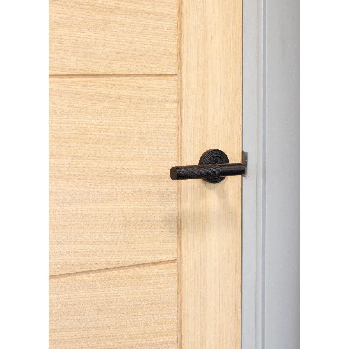 Matt Black Brompton Lever on Rose Set (Beehive) - Unsprung | From The Anvil-Concealed-Yester Home