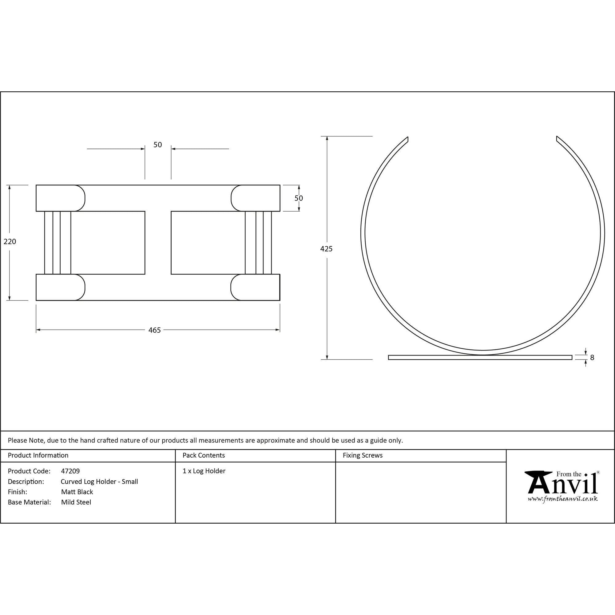 Matt Black Curved Log Holder - Small | From The Anvil - Log Holders - From The Anvil - Yester Home