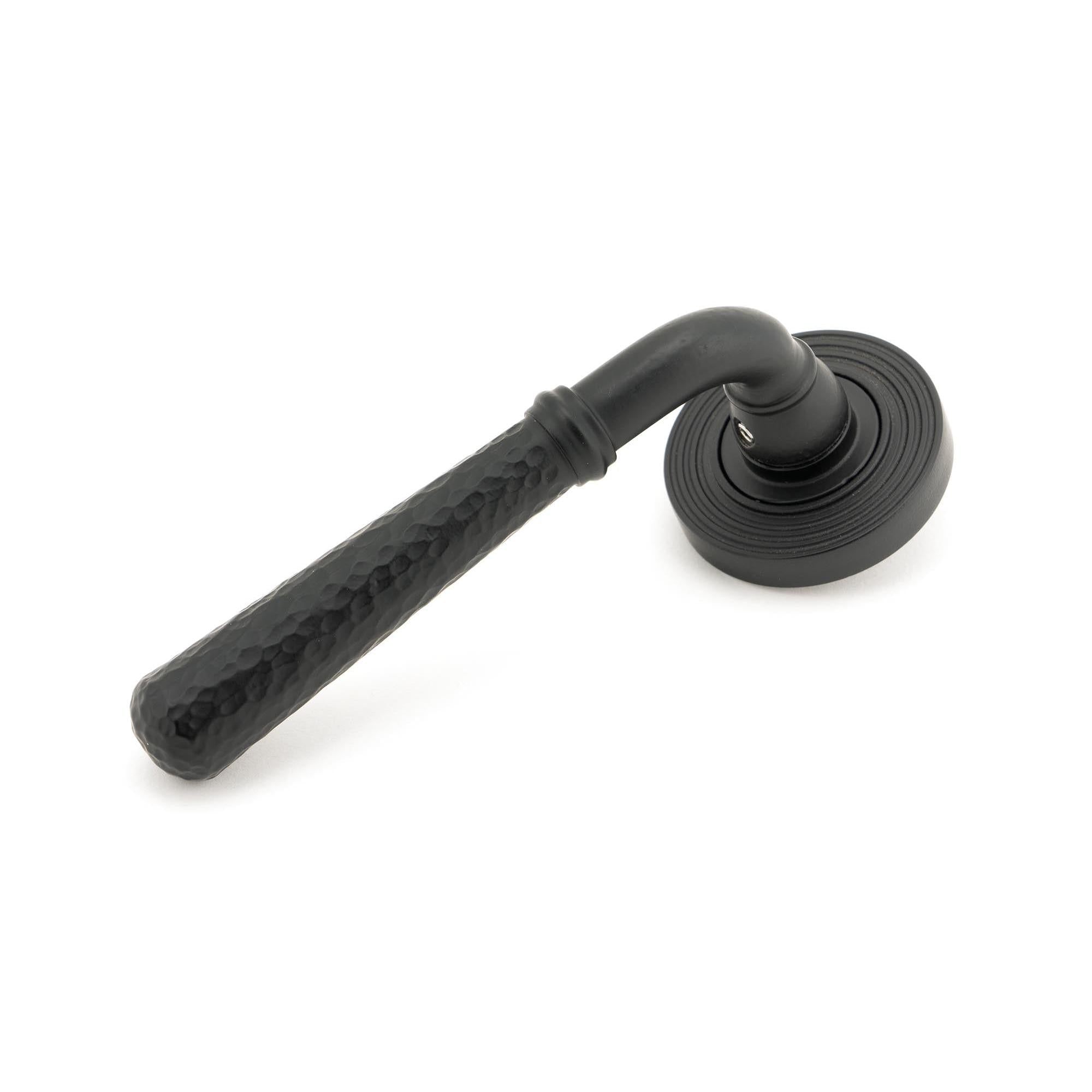 Matt Black Hammered Newbury Lever on Rose Set (Beehive) - Unsprung | From The Anvil - Concealed - From The Anvil - Yester Home