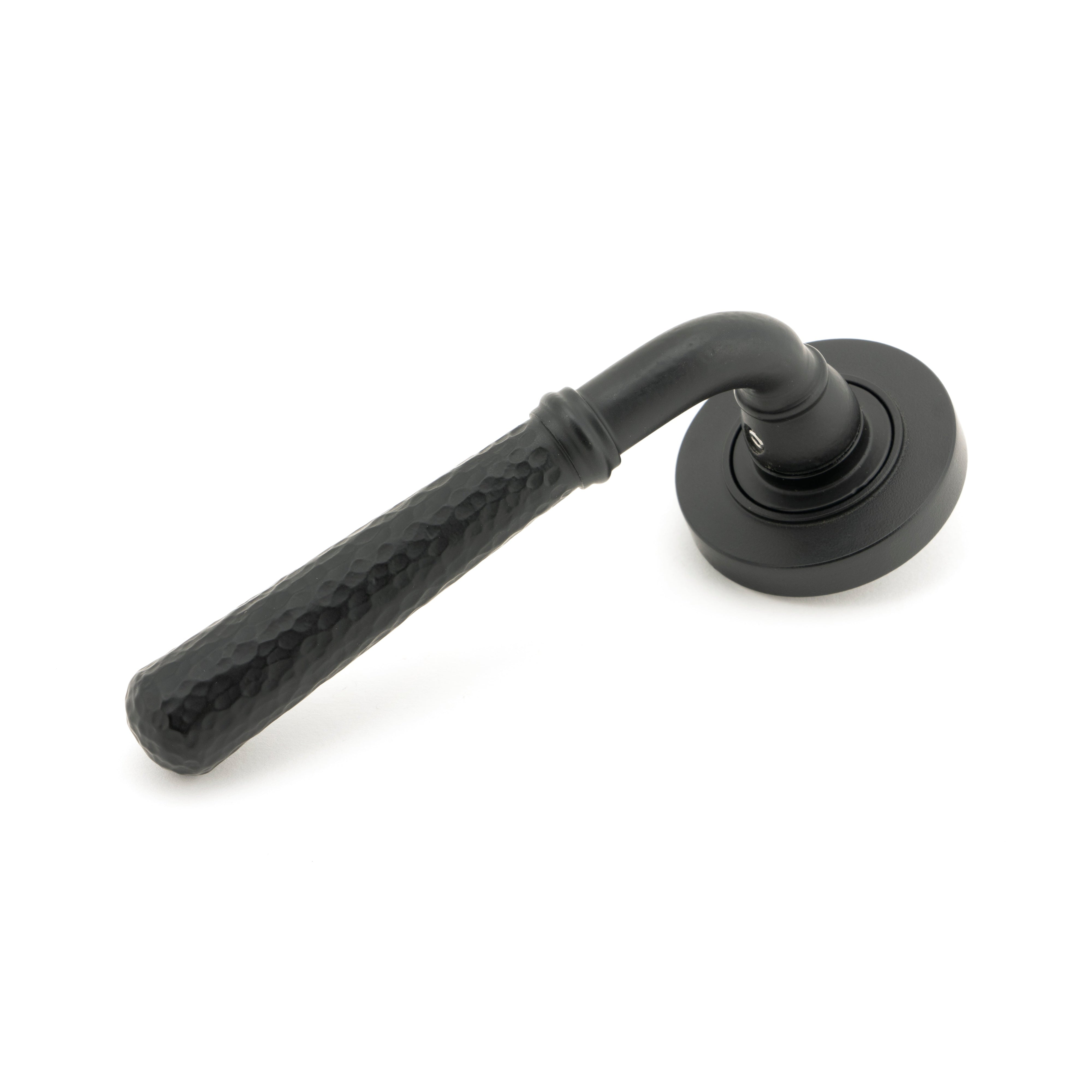 Matt Black Hammered Newbury Lever on Rose Set (Plain) | From The Anvil-Concealed-Yester Home