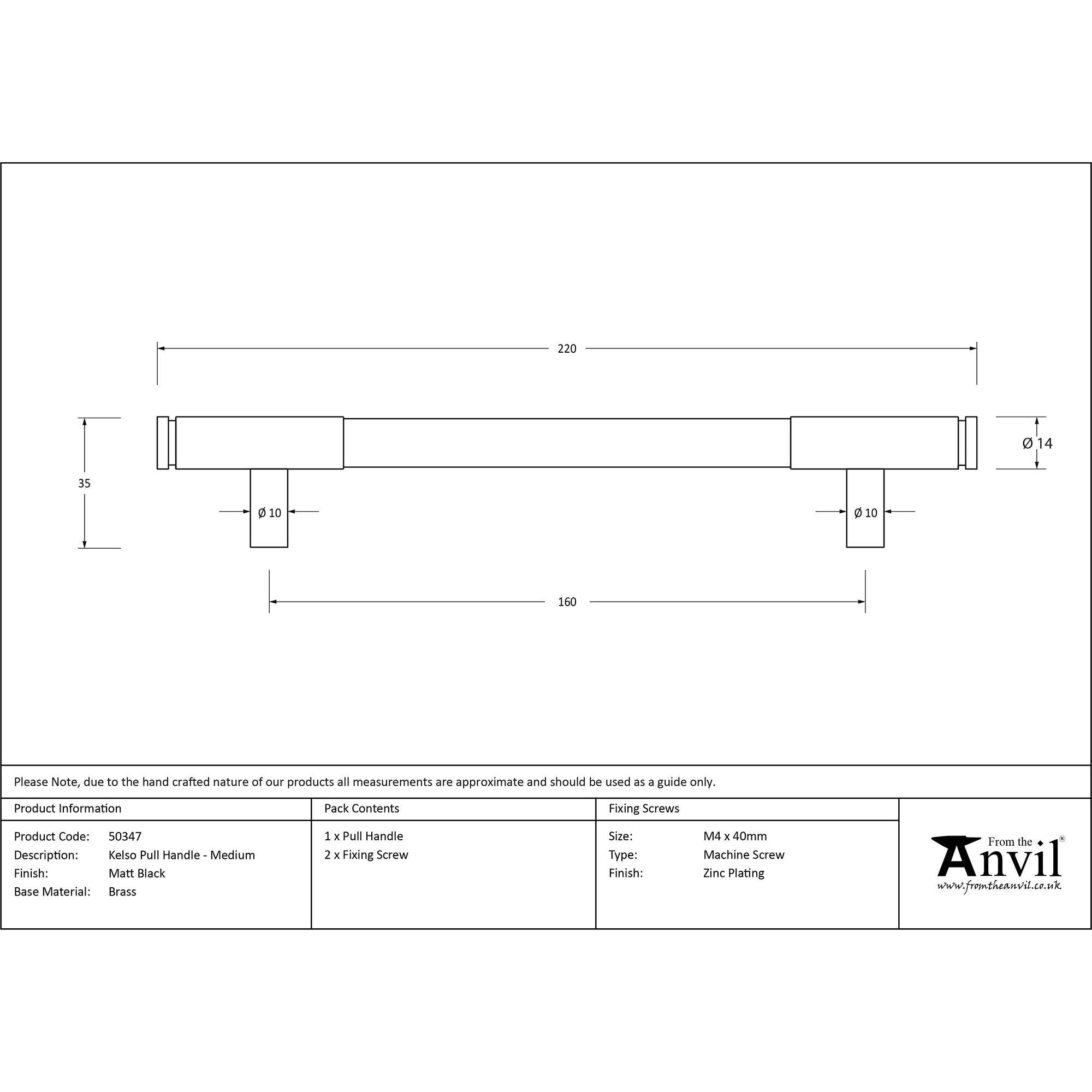 Matt Black Kelso Pull Handle - Medium | From The Anvil - Pull Handles - From The Anvil - Yester Home