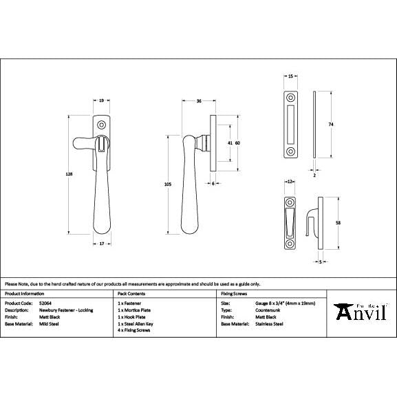 Matt Black Locking Newbury Fastener - Locking Fasteners - From The Anvil - Yester Home