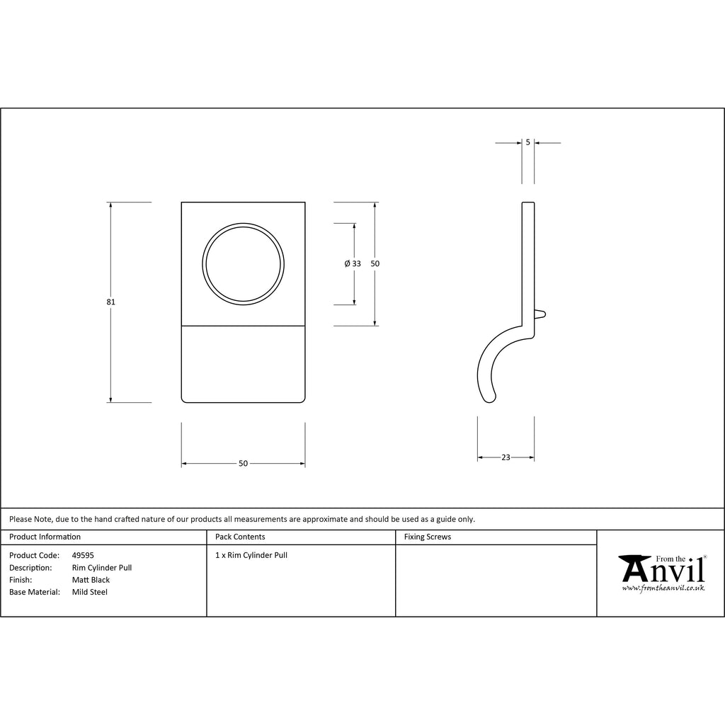 Matt Black Rim Cylinder Pull | From The Anvil-Rim Cylinder Pulls-Yester Home