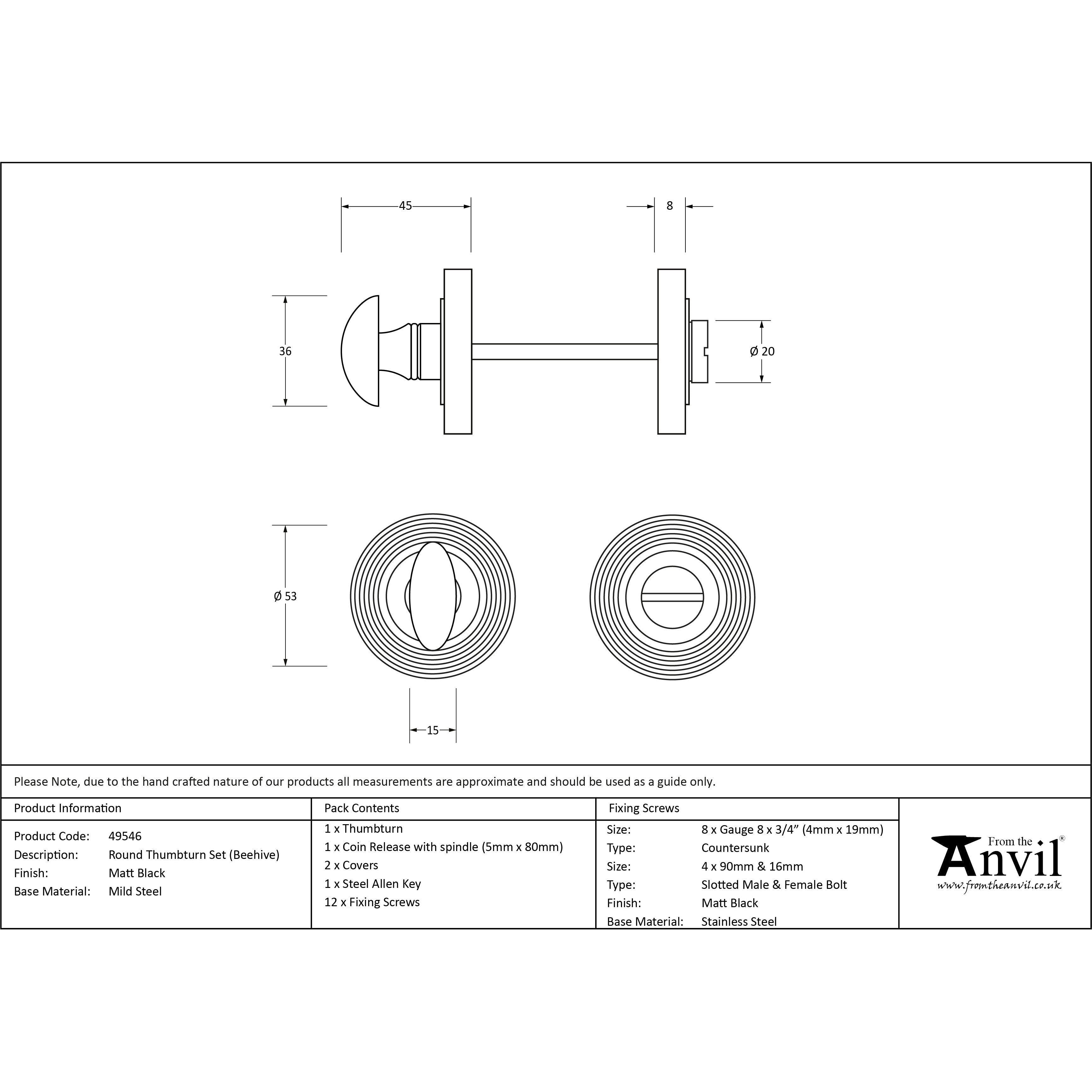 Matt Black Round Thumbturn Set (Beehive) | From The Anvil-Thumbturns-Yester Home