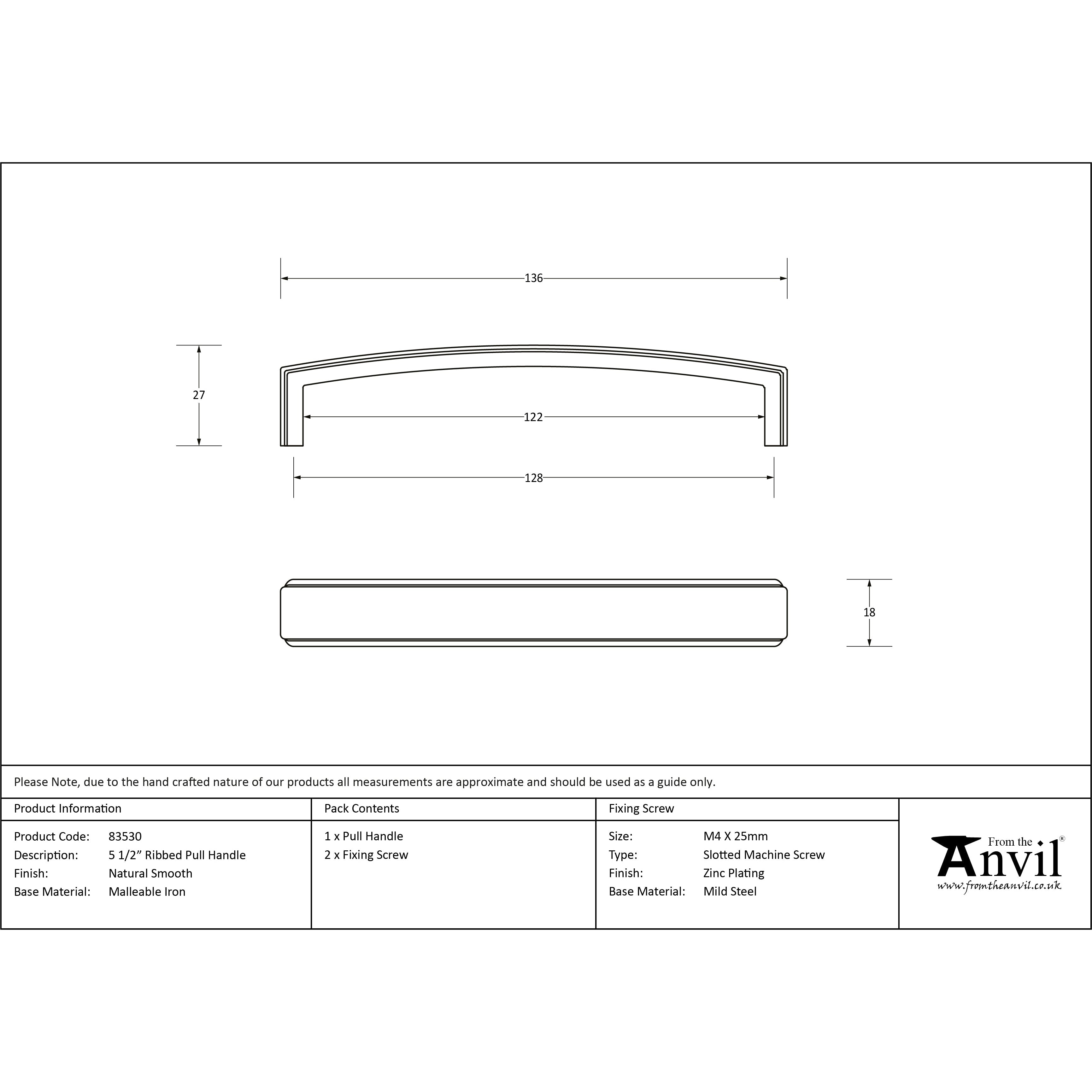 Natural Smooth 5 1/2" Ribbed Pull Handle | From The Anvil-Pull Handles-Yester Home