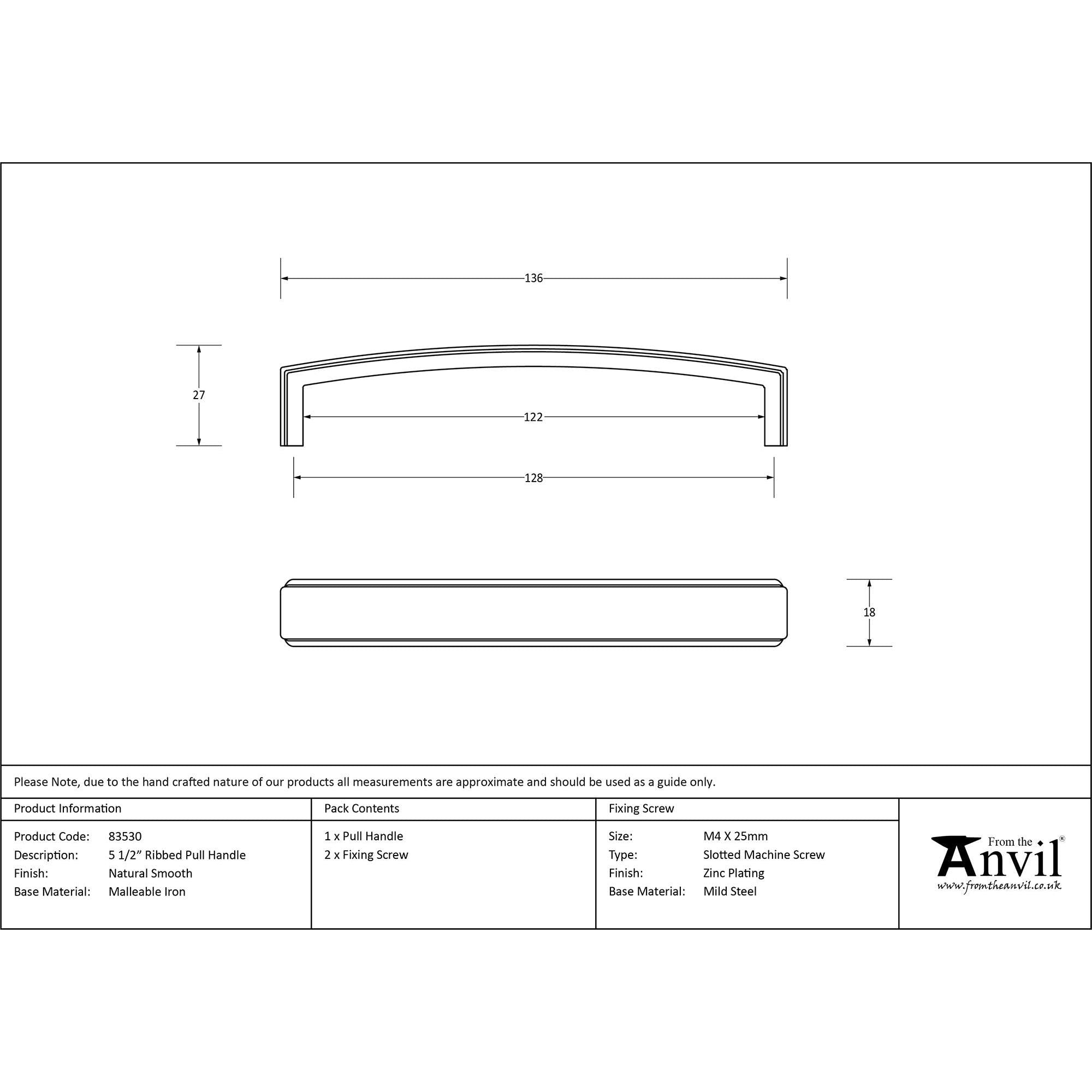 Natural Smooth 5 1/2" Ribbed Pull Handle | From The Anvil - Pull Handles - From The Anvil - Yester Home