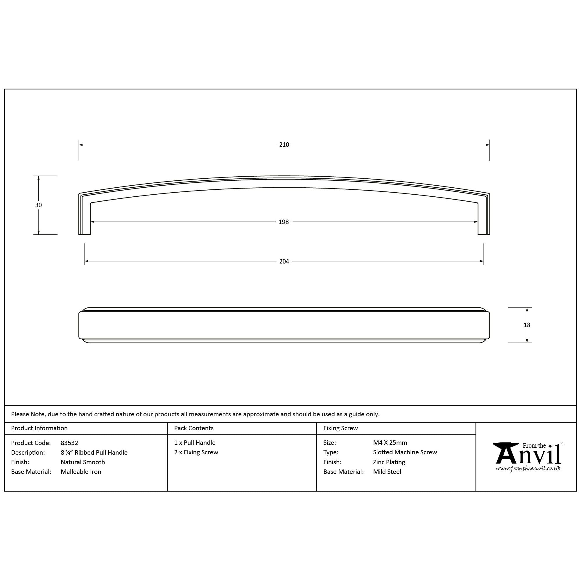 Natural Smooth 9" Ribbed Pull Handle | From The Anvil - Pull Handles - From The Anvil - Yester Home