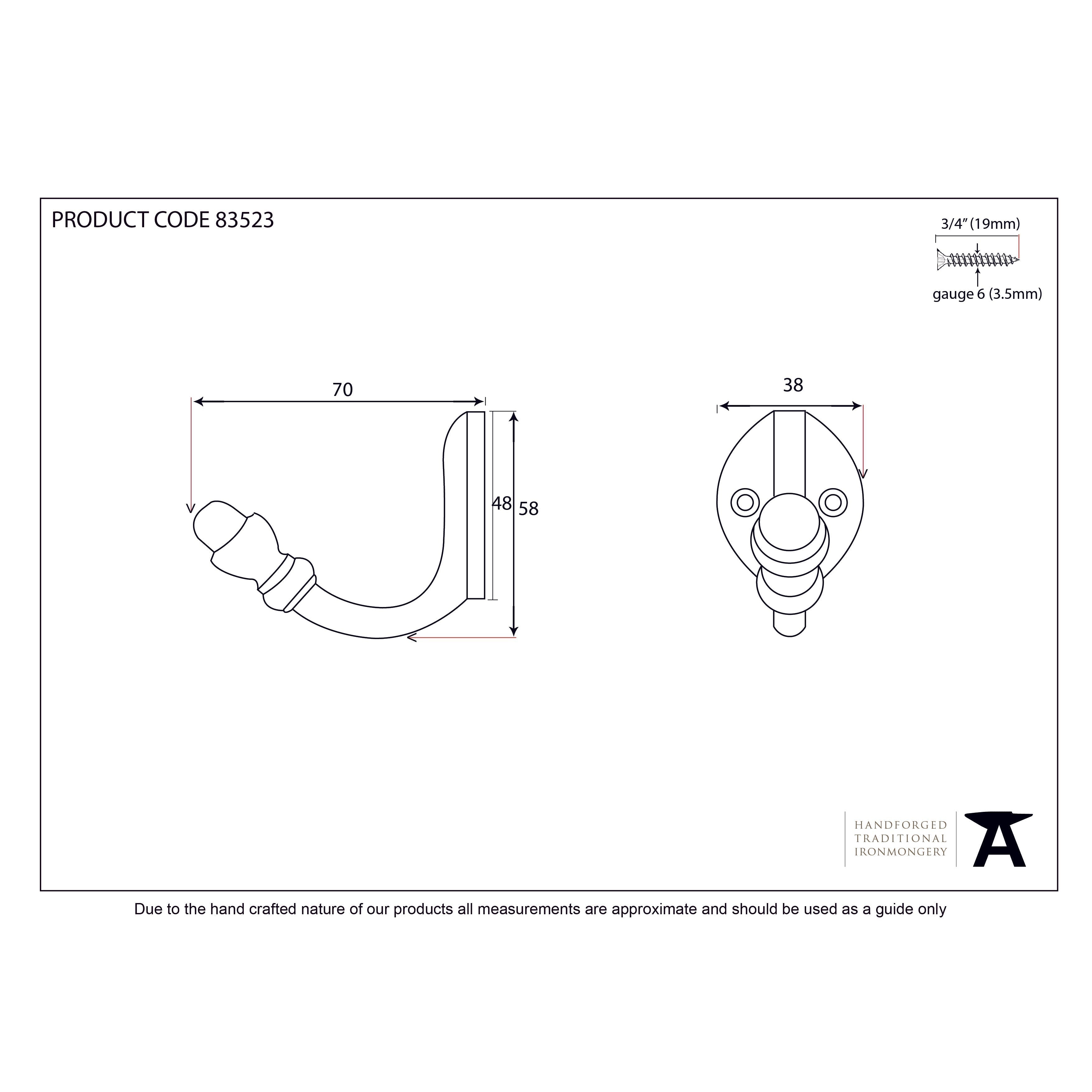 Natural Smooth Coat Hook | From The Anvil-Coat Hooks-Yester Home