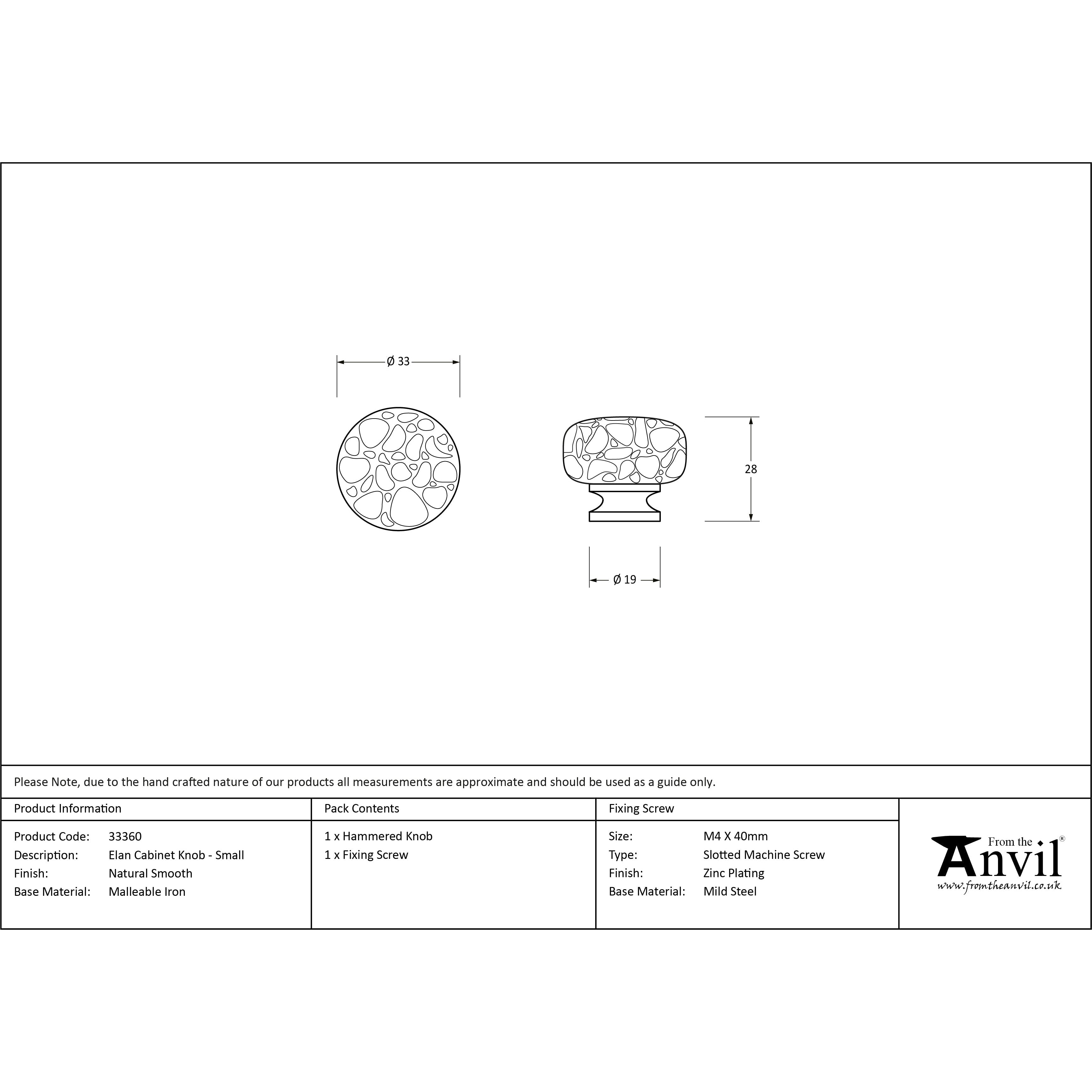 Natural Smooth Elan Cabinet Knob - Small | From The Anvil-Cabinet Knobs-Yester Home