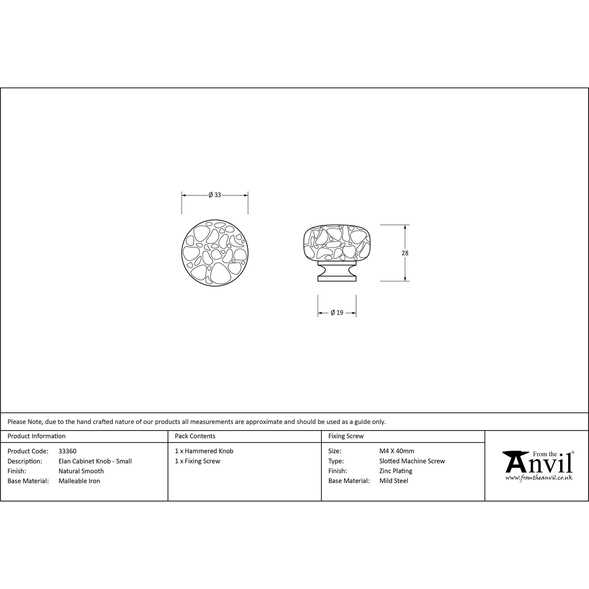 Natural Smooth Elan Cabinet Knob - Small | From The Anvil - Cabinet Knobs - From The Anvil - Yester Home