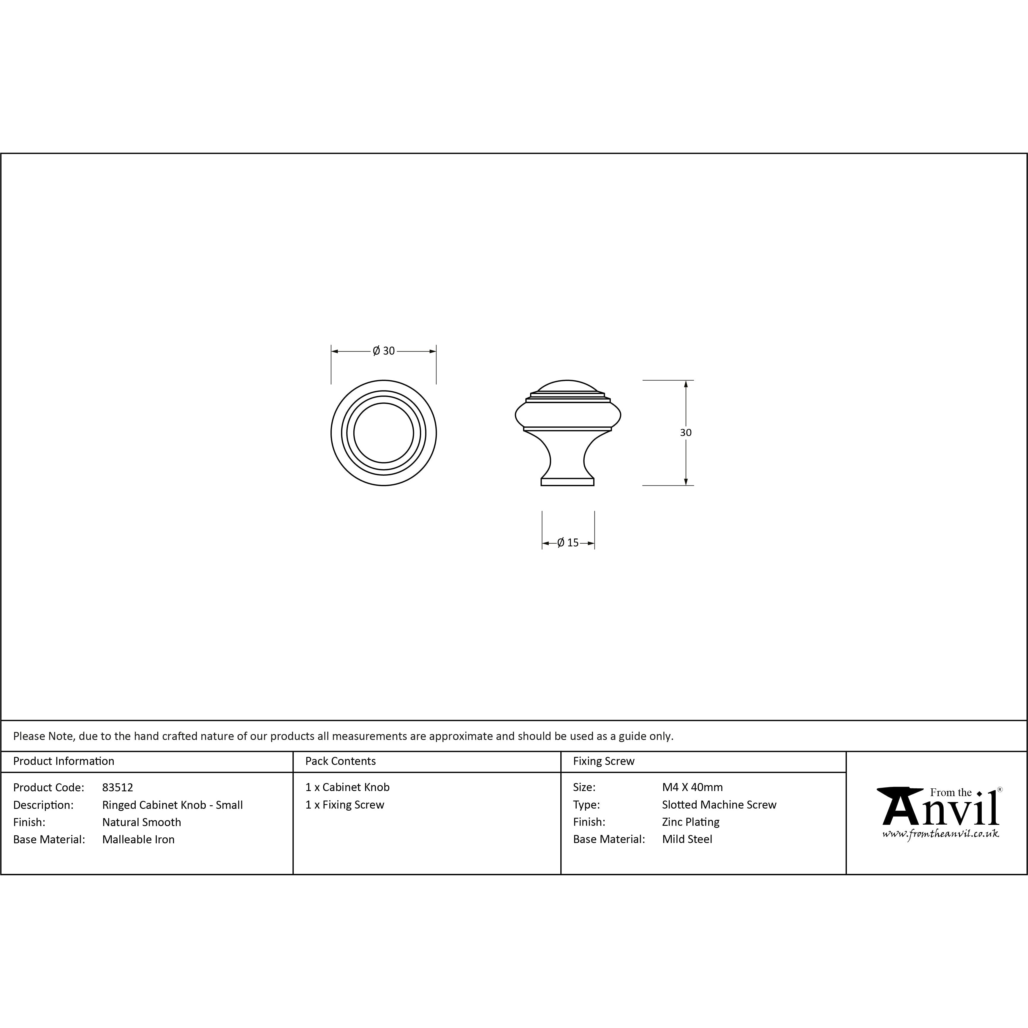 Natural Smooth Ringed Cabinet Knob - Small | From The Anvil-Cabinet Knobs-Yester Home