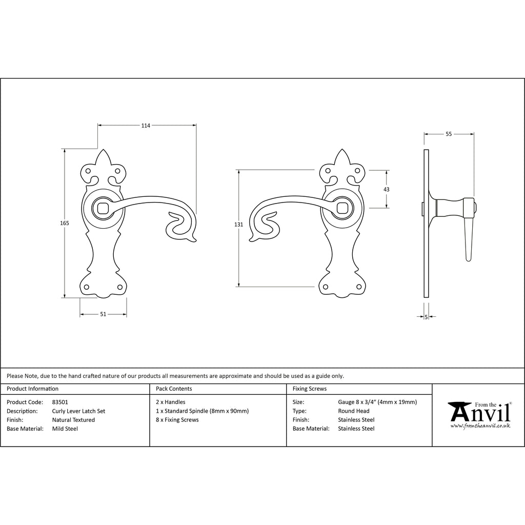 Natural Textured Curly Lever Latch Set | From The Anvil
