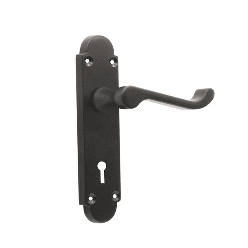 Oakley Lock Lever Handle Matt Black-Levers on Backplate-Yester Home
