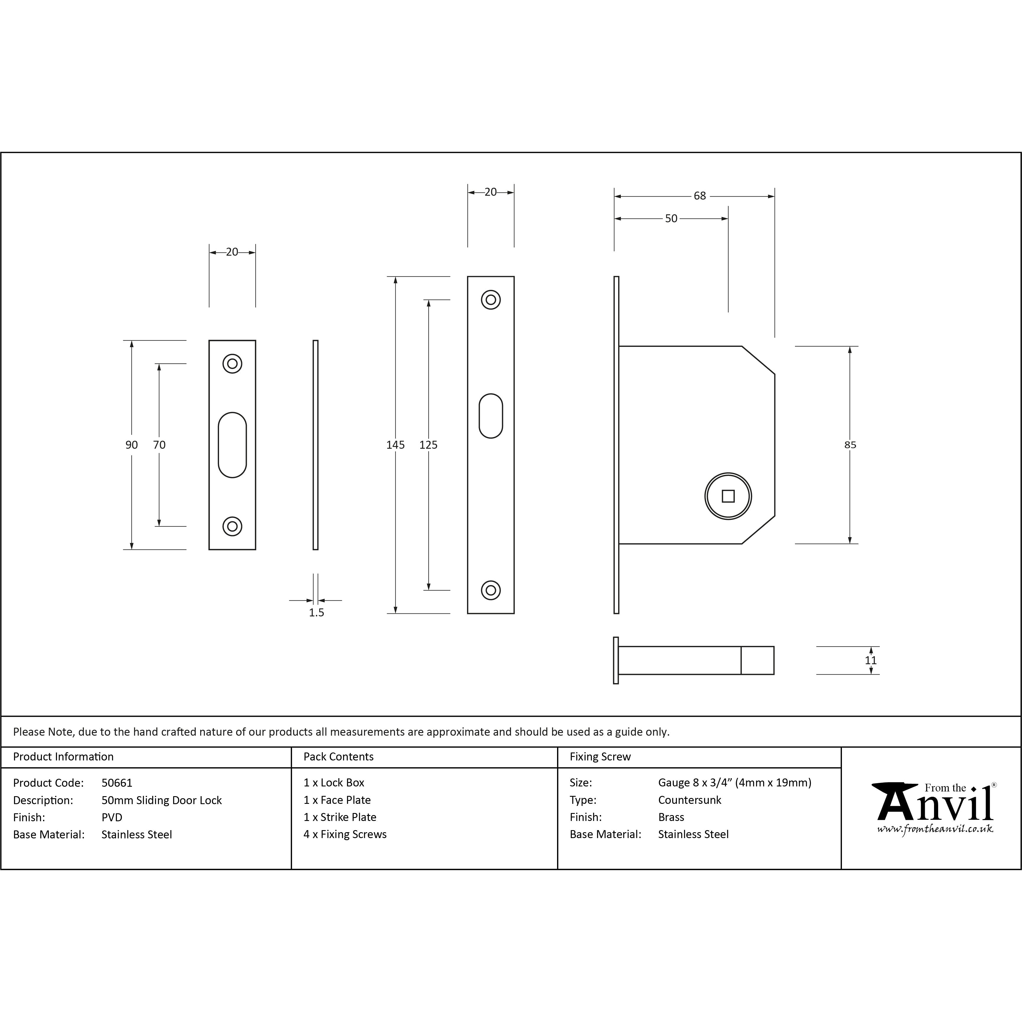 PVD 50mm Sliding Door Lock | From The Anvil-Sliding Door Locks-Yester Home