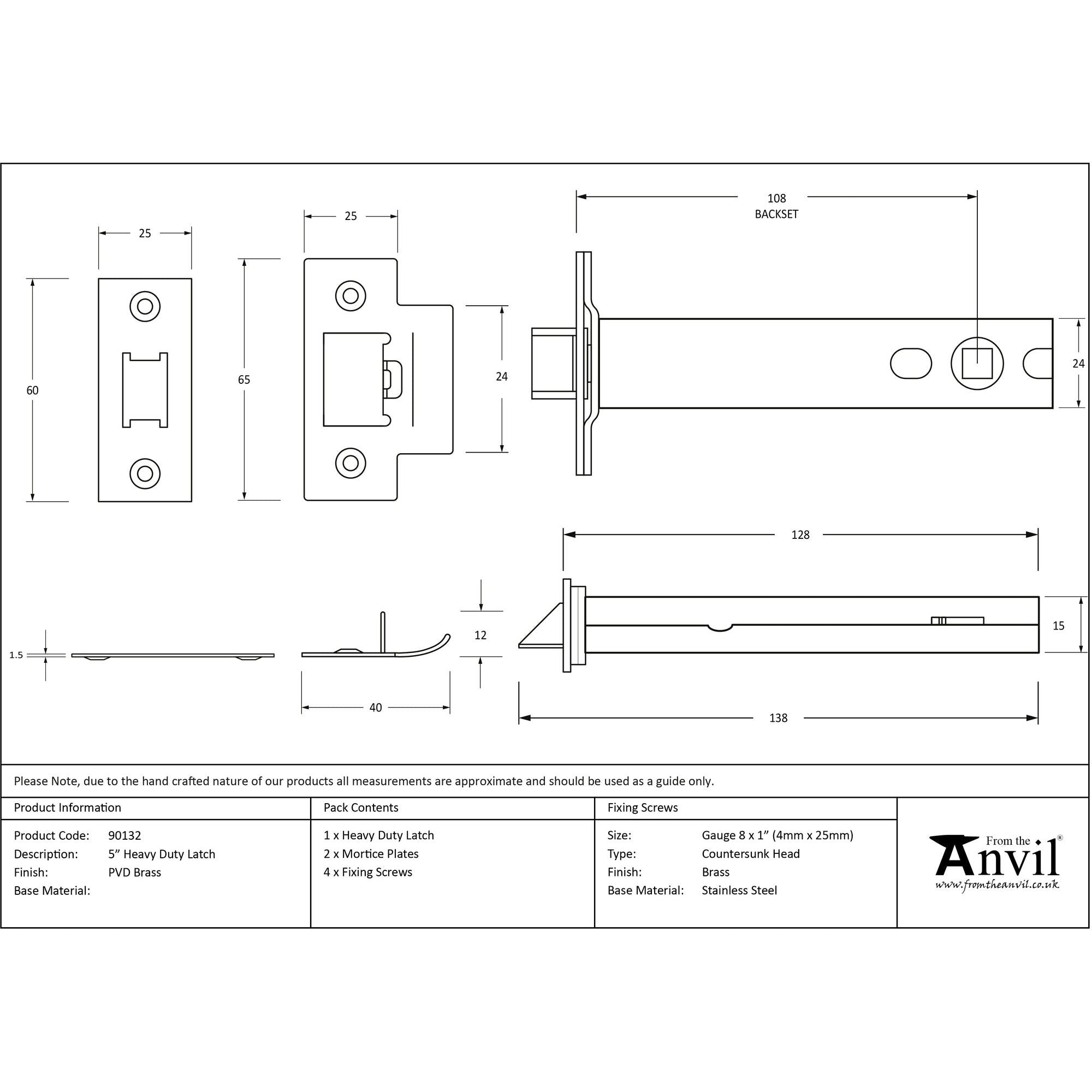 PVD Brass 5" Heavy Duty Latch | From The Anvil - Latches - From The Anvil - Yester Home