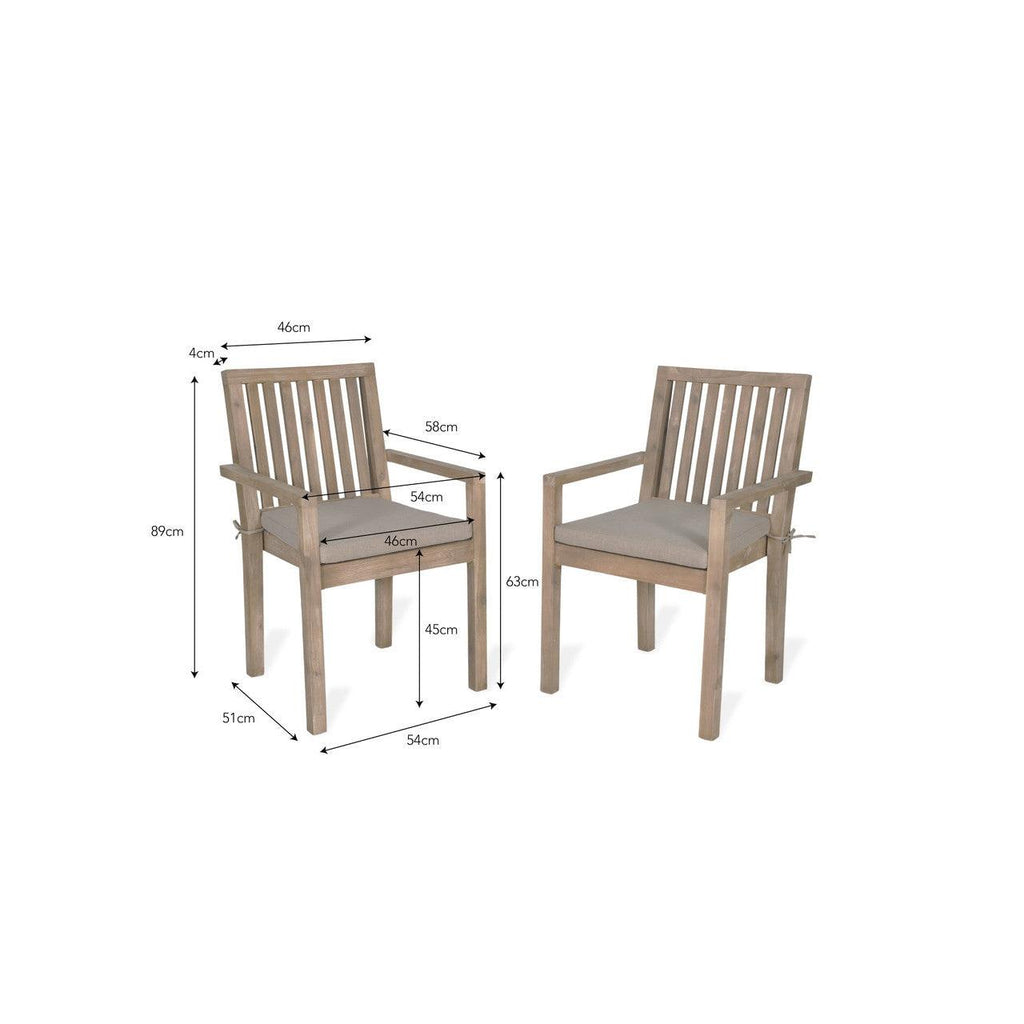 Pair of Porthallow Dining Chairs with Arms - Acacia-Outdoor Chairs-Yester Home