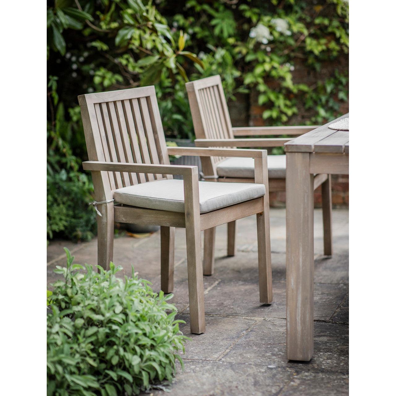 Pair of Porthallow Dining Chairs with Arms - Acacia-Outdoor Chairs-Yester Home