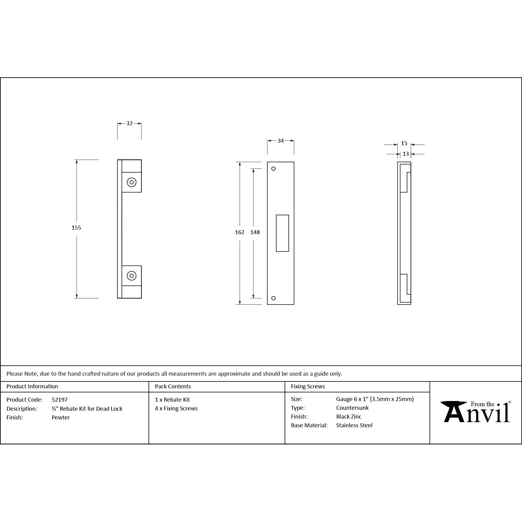 Pewter ½" Rebate Kit for Dead Lock - Deadlocks & Deadbolts - From The Anvil - Yester Home