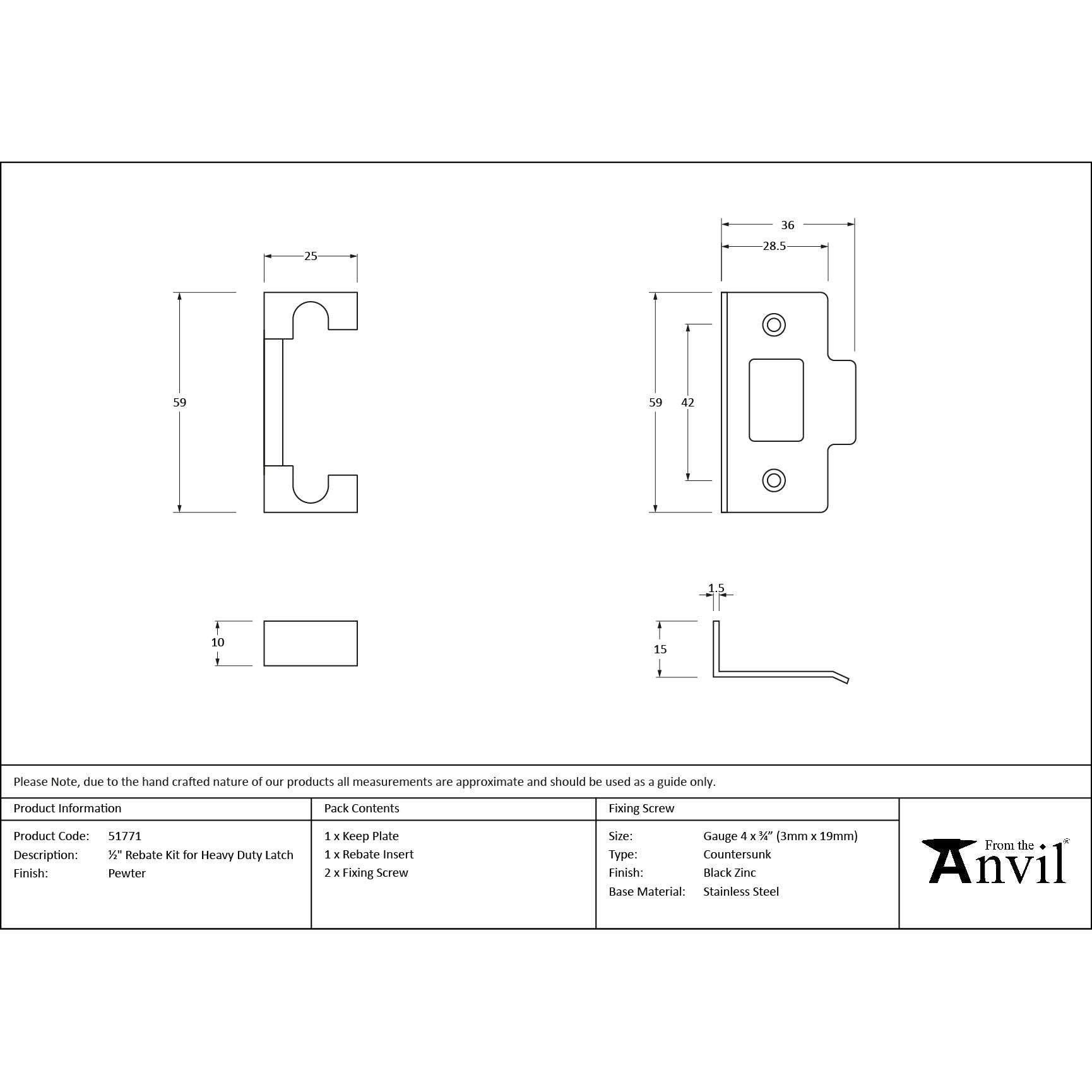Pewter ½" Rebate Kit for Heavy Duty Latch - Latches - From The Anvil - Yester Home