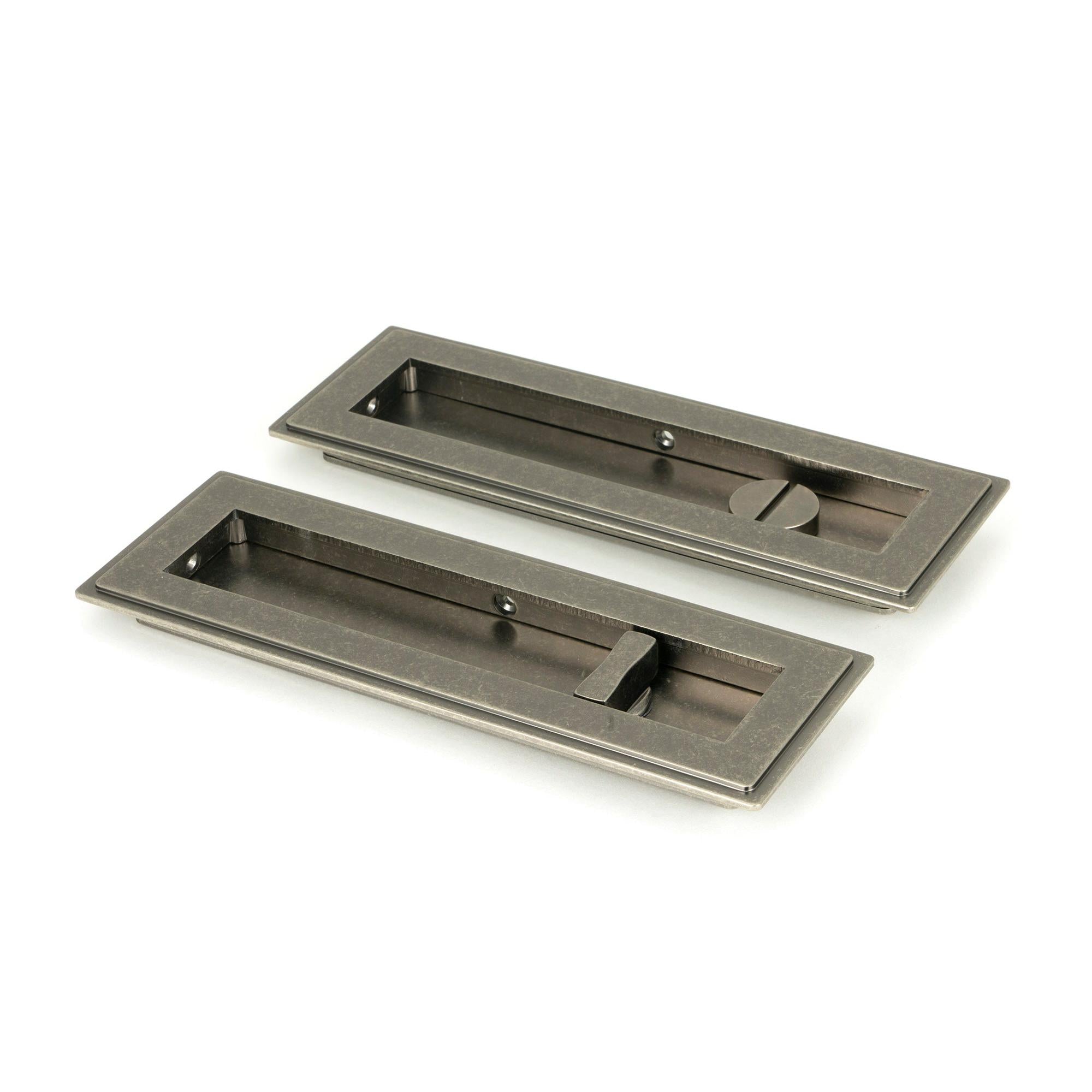 Pewter 175mm Art Deco Rectangular Pull - Privacy Set | From The Anvil - Cabinet Pulls - From The Anvil - Yester Home