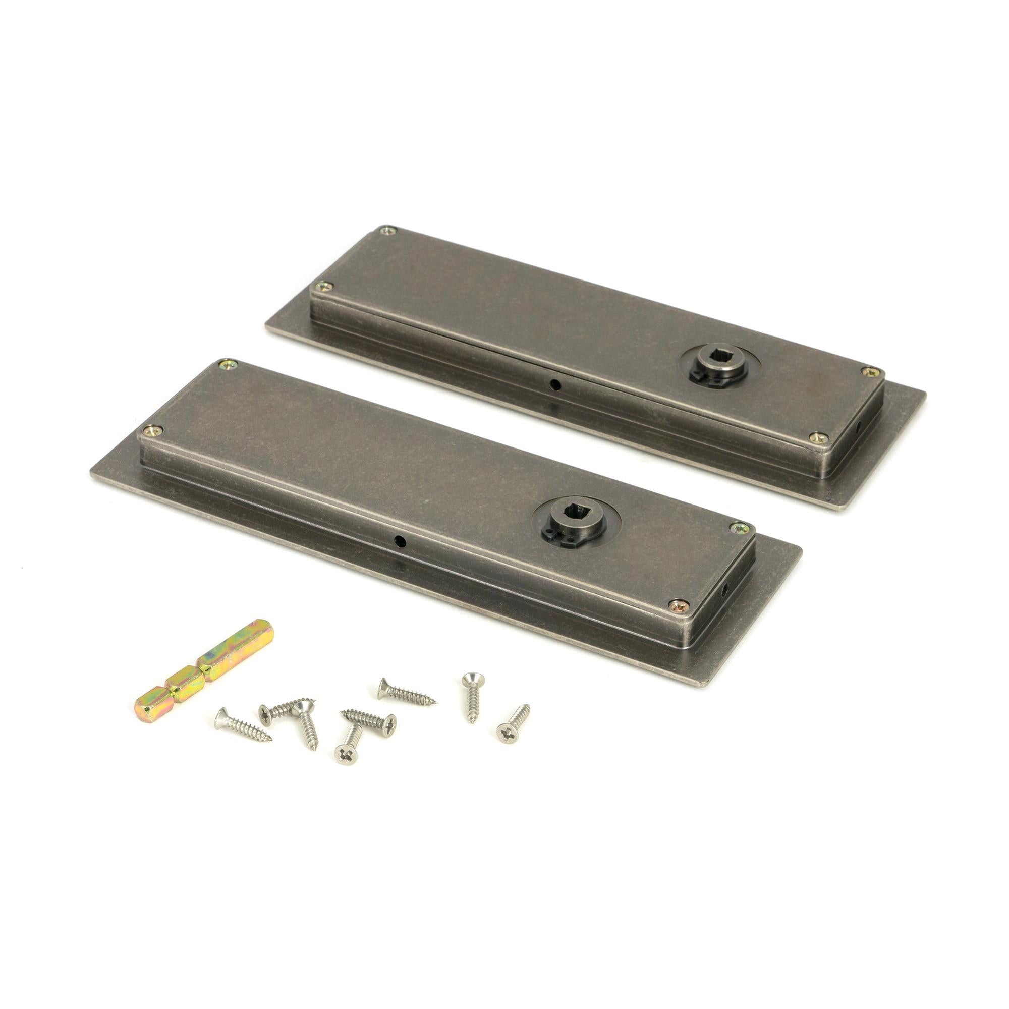 Pewter 175mm Art Deco Rectangular Pull - Privacy Set | From The Anvil - Cabinet Pulls - From The Anvil - Yester Home