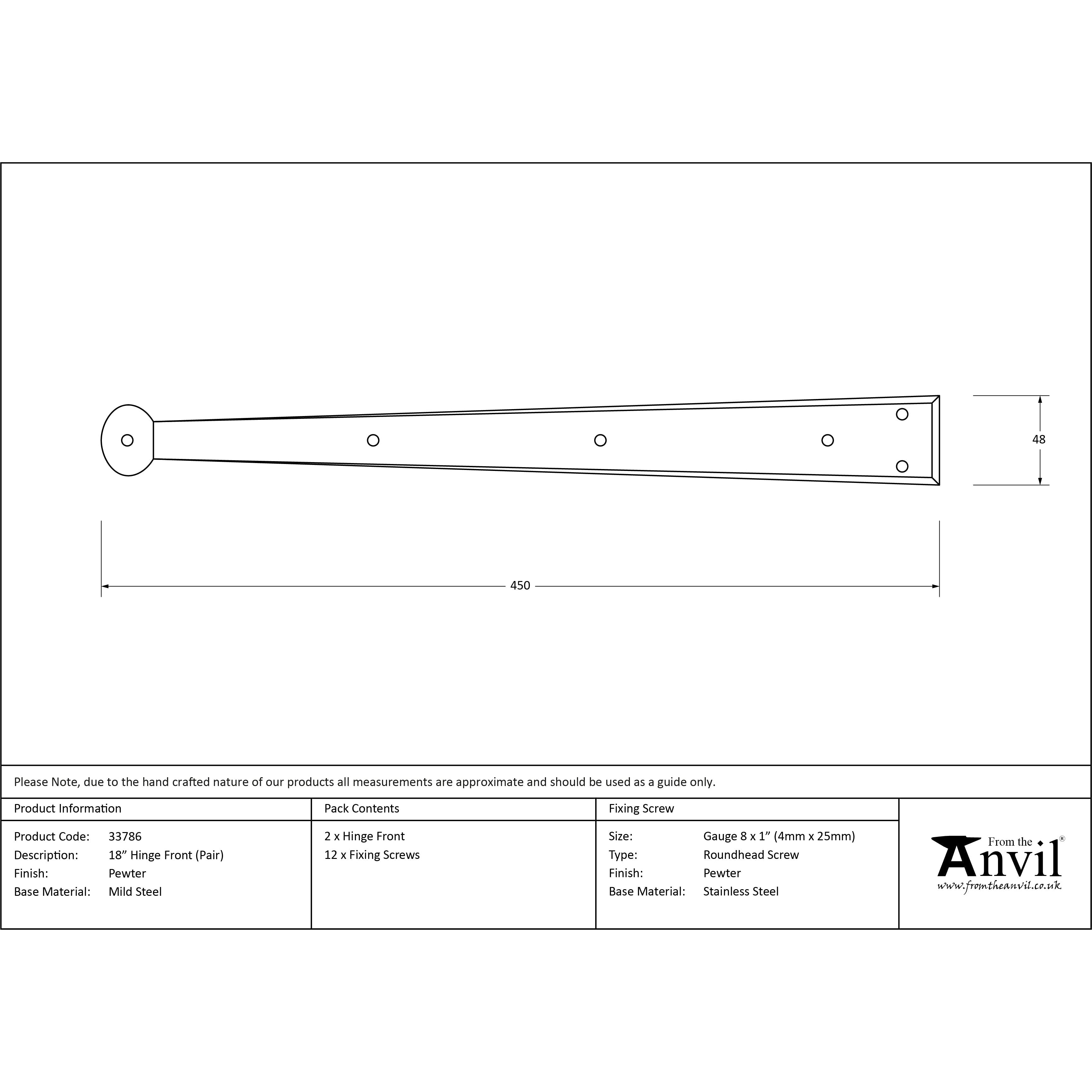 Pewter 18" Penny End Hinge Front (pair) | From The Anvil-Hinge Fronts-Yester Home