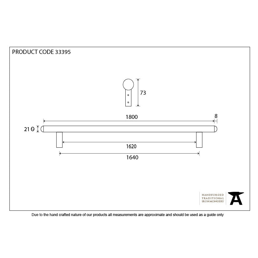 Pewter 1800mm Pull Handle | From The Anvil-Pull Handles-Yester Home