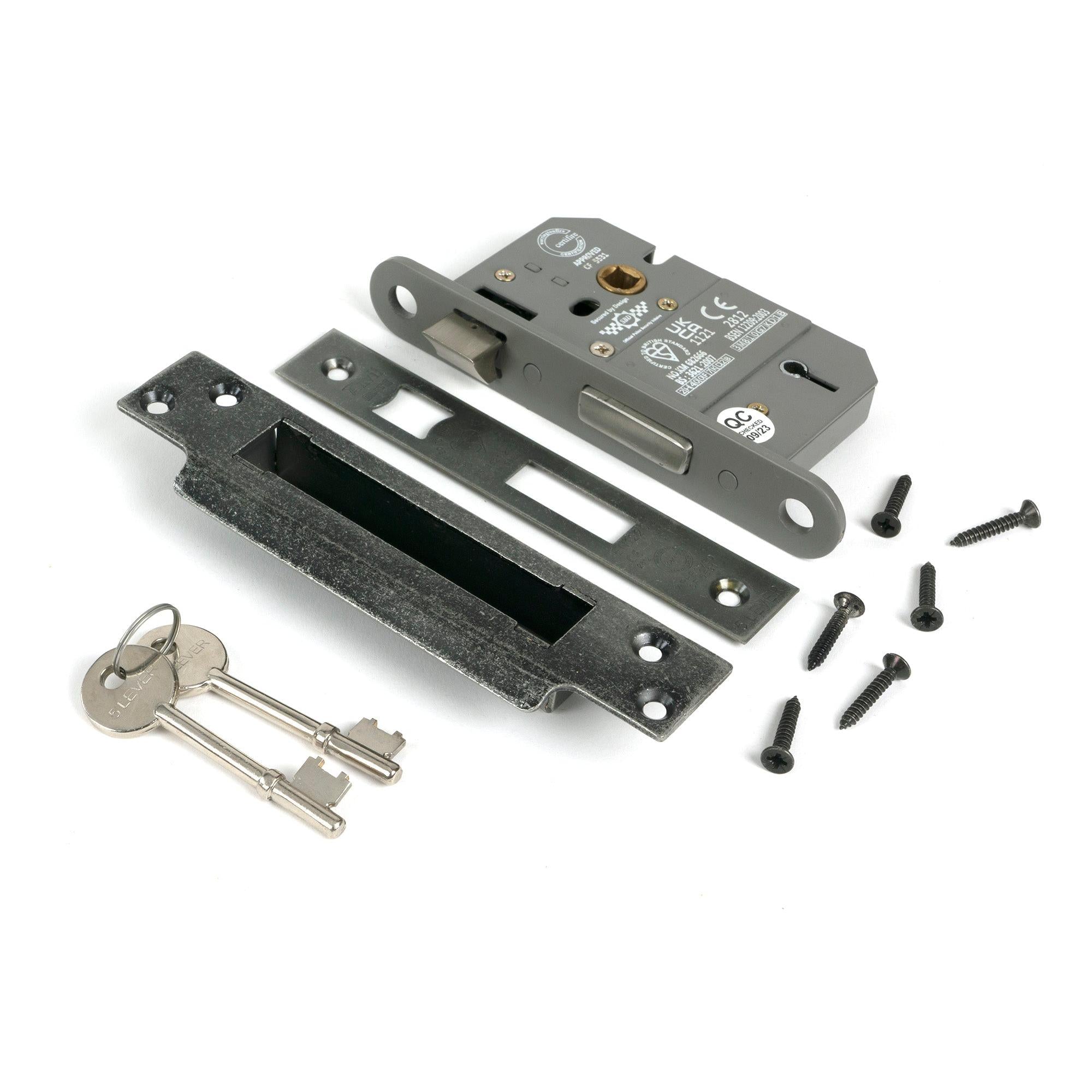 Pewter 2½" 5 Lever BS Sash Lock KA - Sash Locks - From The Anvil - Yester Home