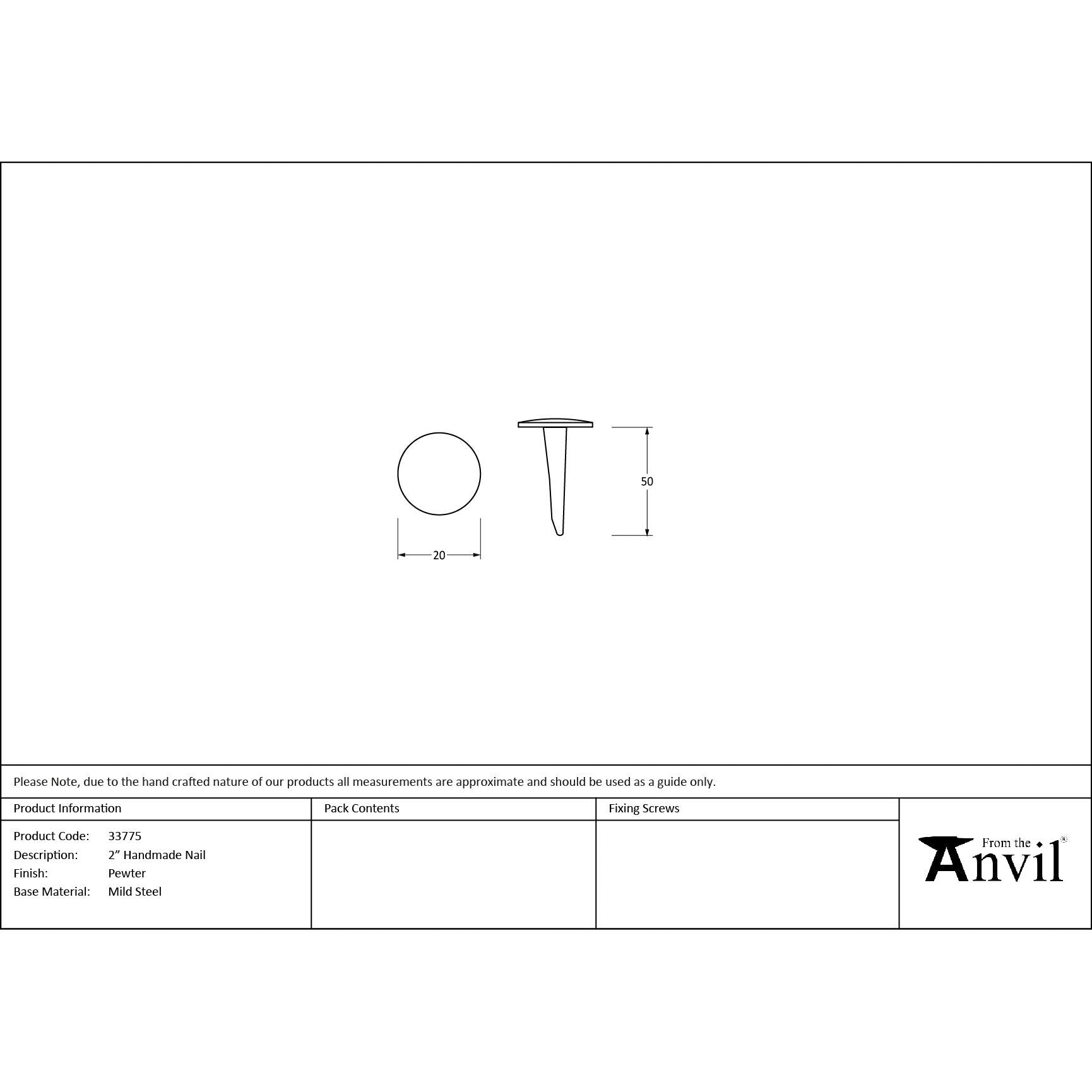 Pewter 2" Handmade Nail | From The Anvil - Nails - From The Anvil - Yester Home