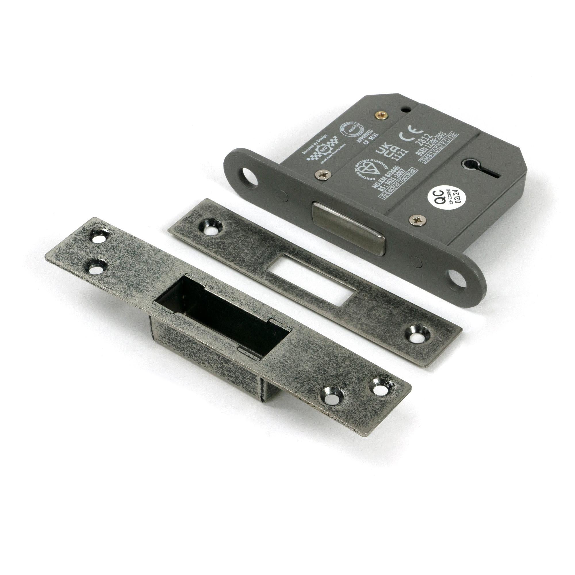 Pewter 3" 5 Lever BS Dead Lock KA - Deadlocks & Deadbolts - From The Anvil - Yester Home