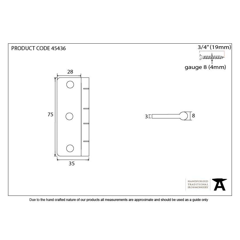 Pewter 3" Dummy Butt Hinge (Single) | From The Anvil-Butt Hinges-Yester Home