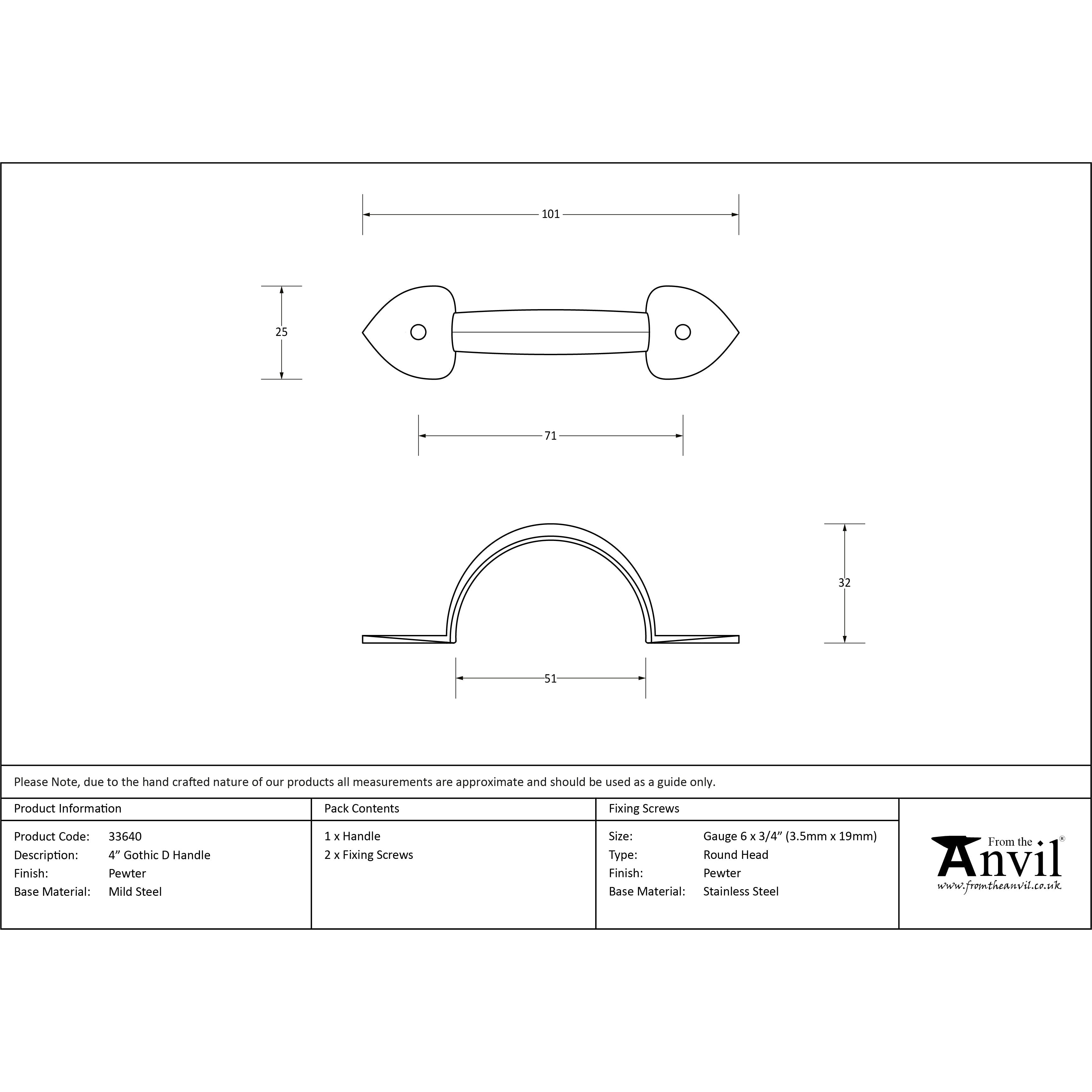 Pewter 4" Gothic D Handle | From The Anvil-D Handles-Yester Home