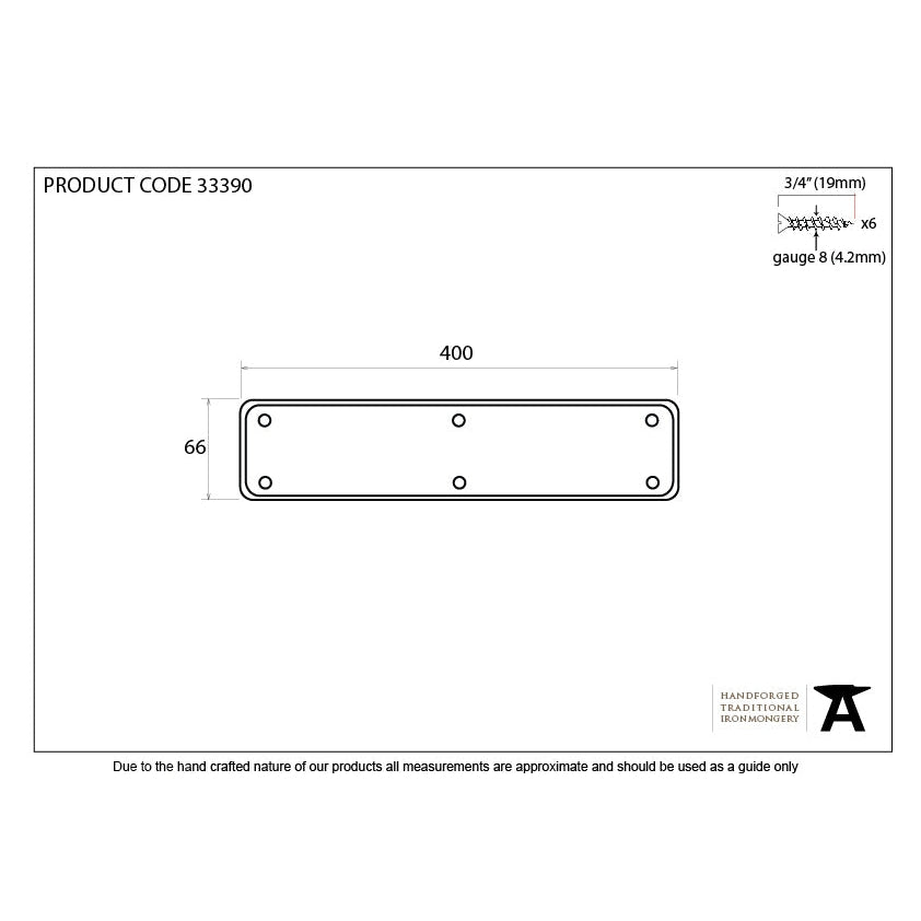 Pewter 400mm Plain Fingerplate | From The Anvil-Fingerplates-Yester Home