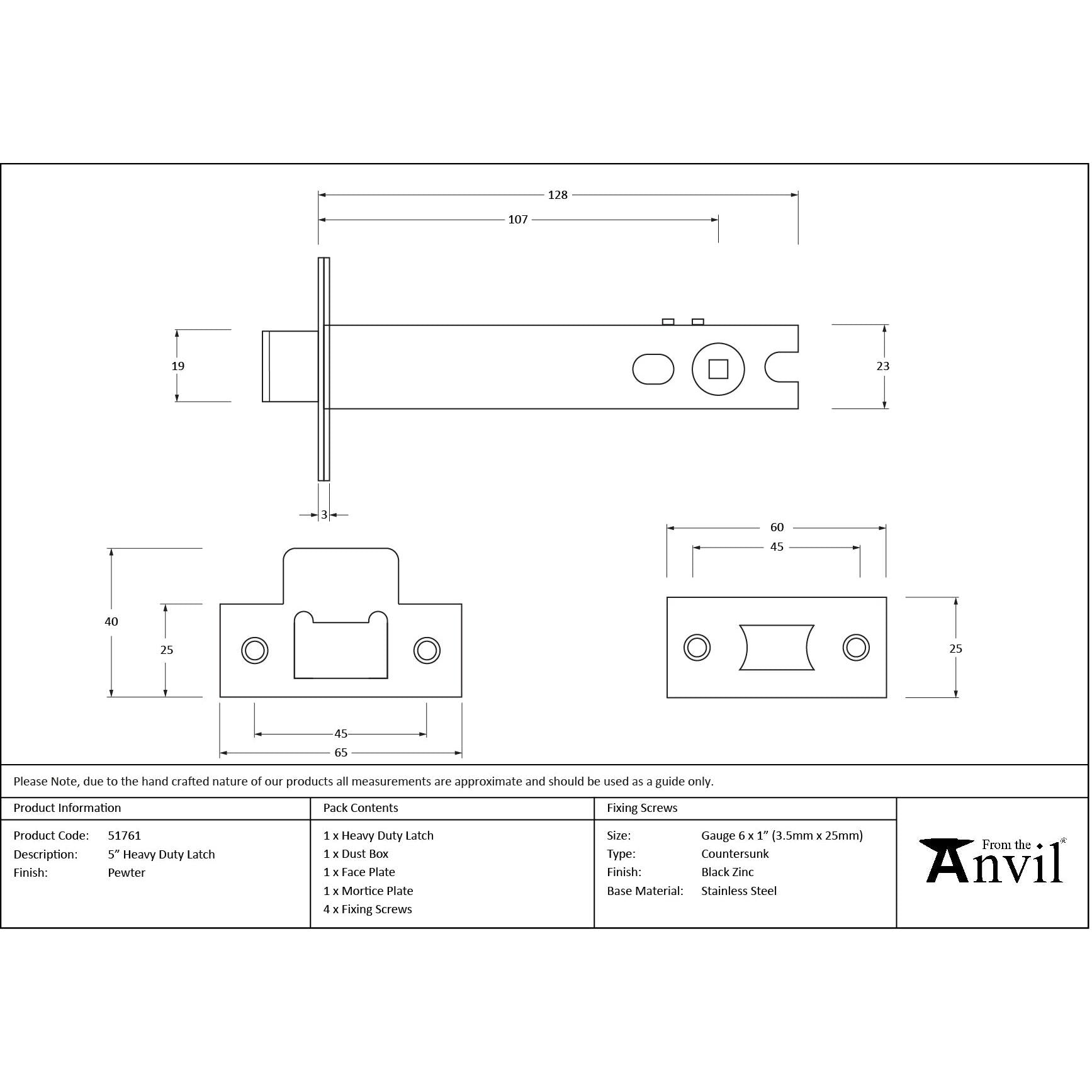 Pewter 5" Heavy Duty Latch - Latches - From The Anvil - Yester Home