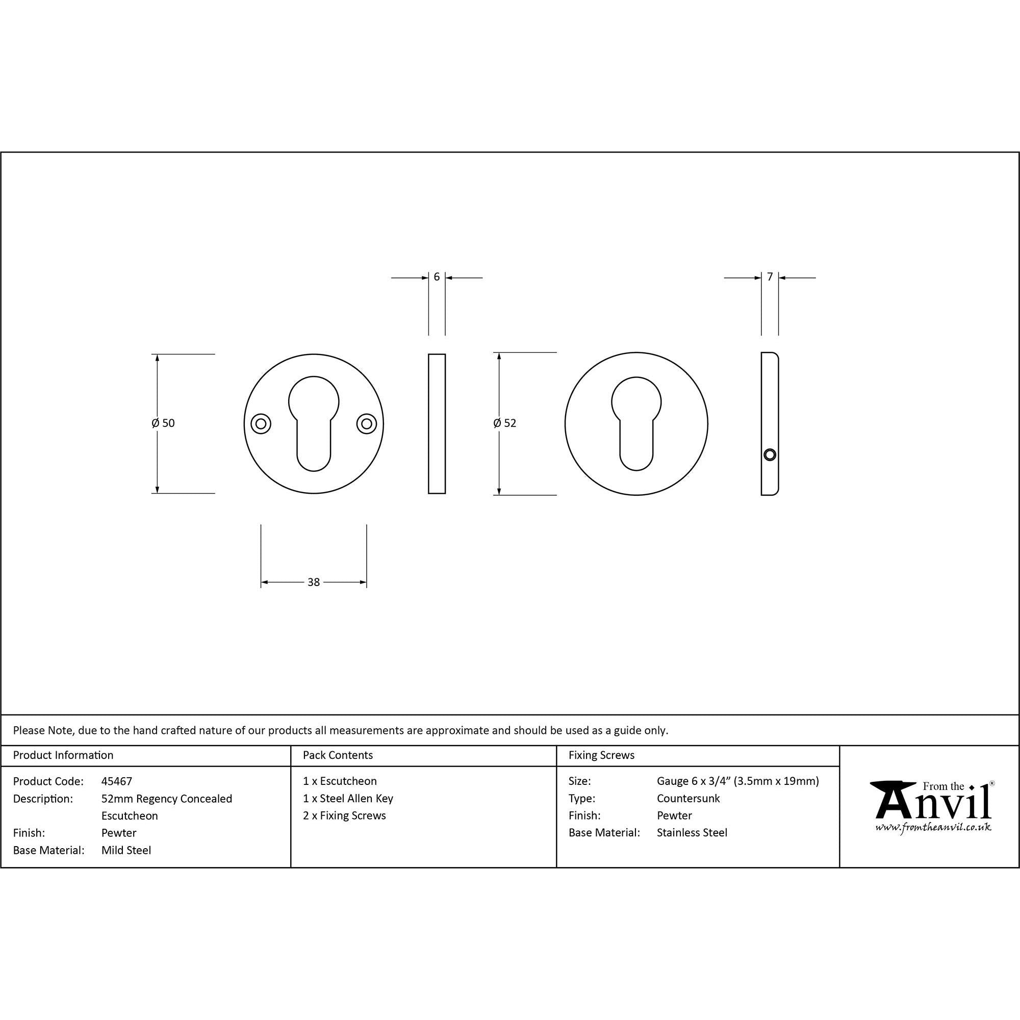Pewter 52mm Regency Concealed Escutcheon | From The Anvil - Euro Escutcheons - From The Anvil - Yester Home